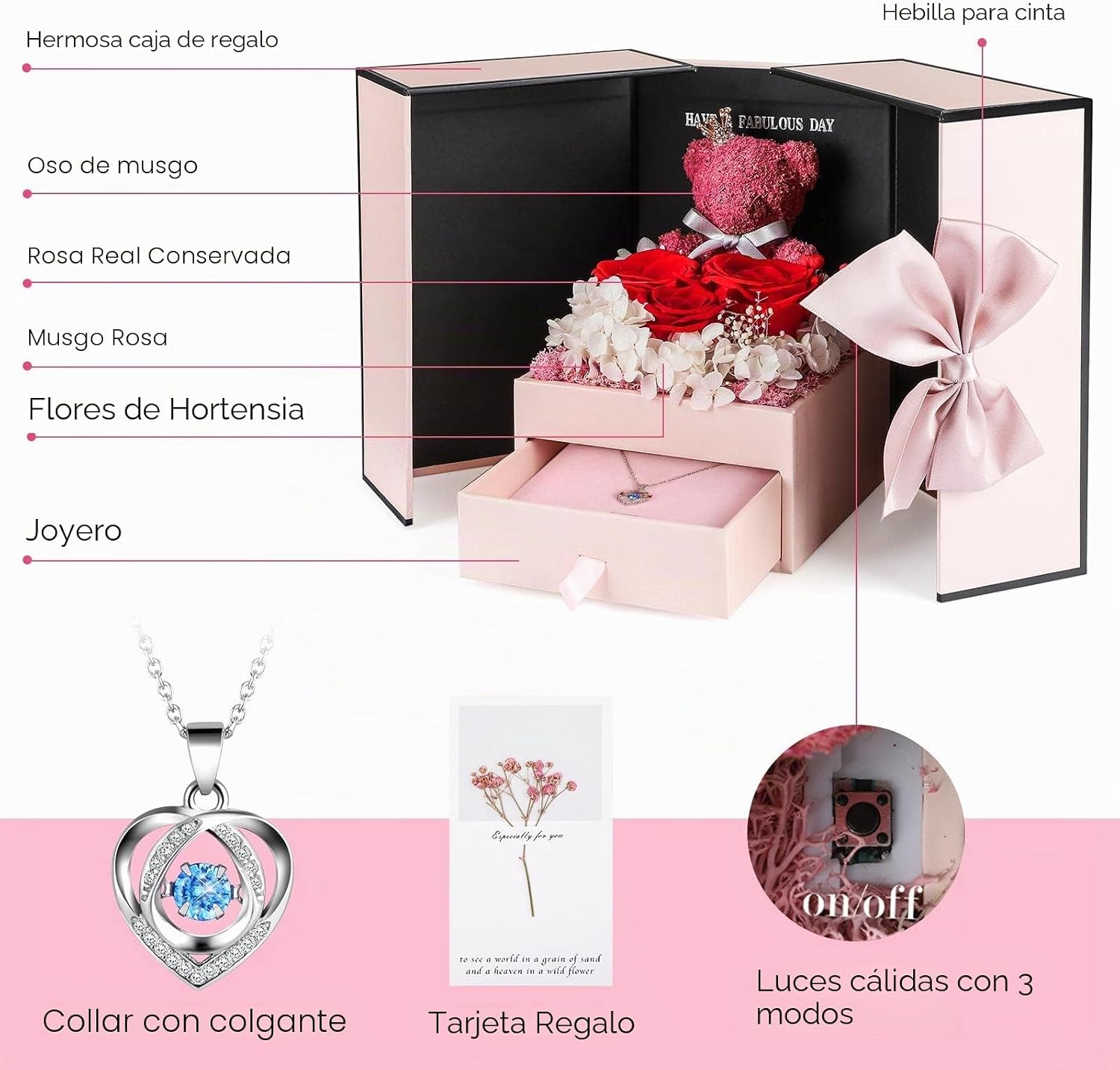 Detalle 2 de ADDWel San Valentin Rosa eterna con collar 💝