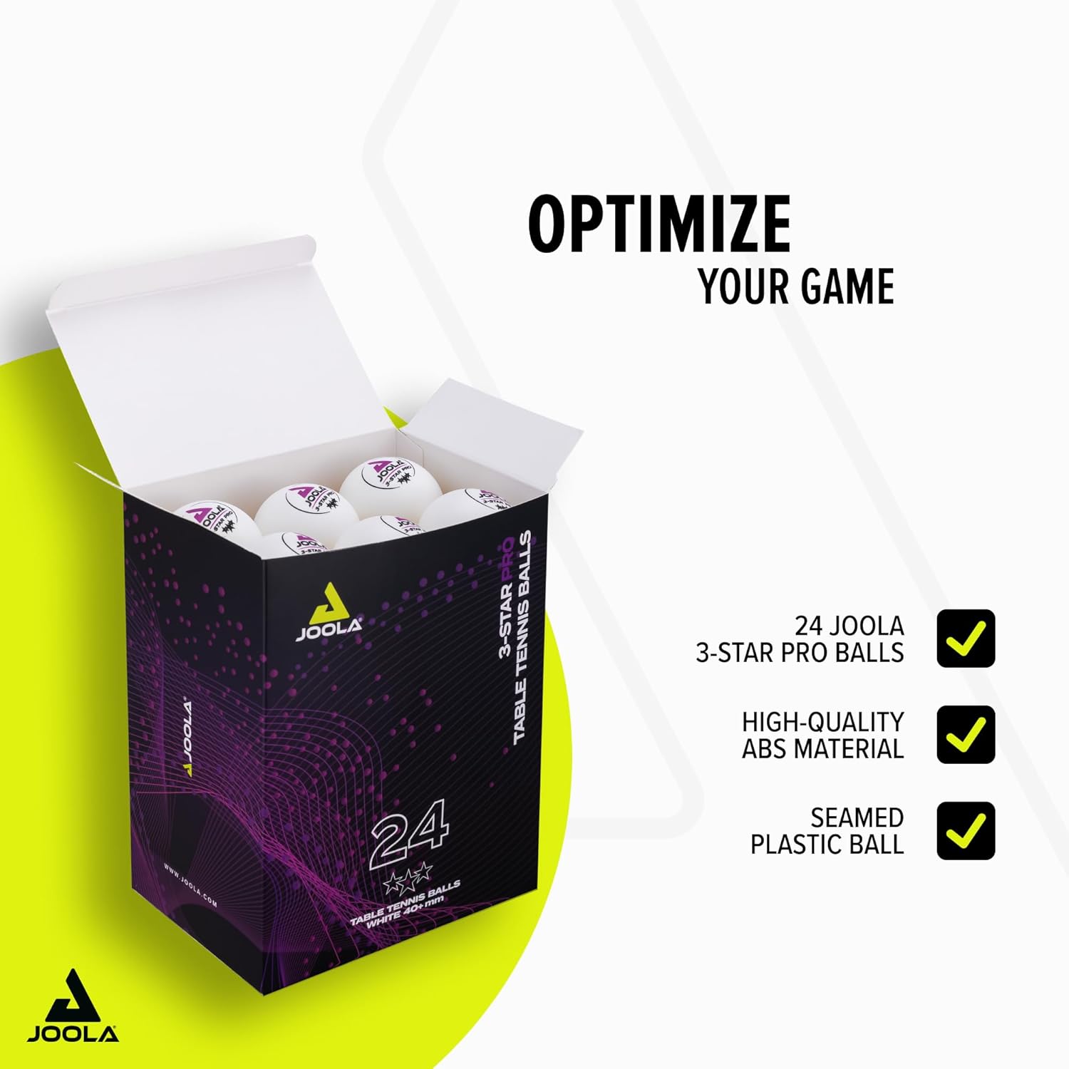 Detalle 2 de JOOLA Premium 3-Star Pro Ping Pong Balls (24-pack)