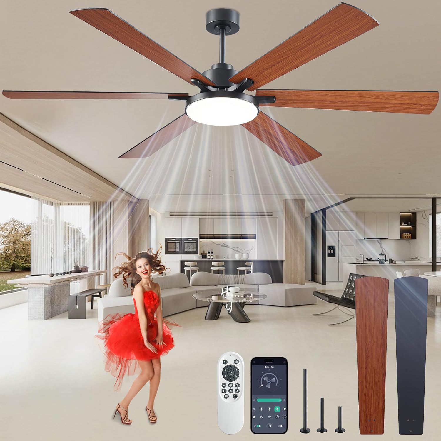 Thumbnail 4 de Ceiling Fan with Light, 52-Inch