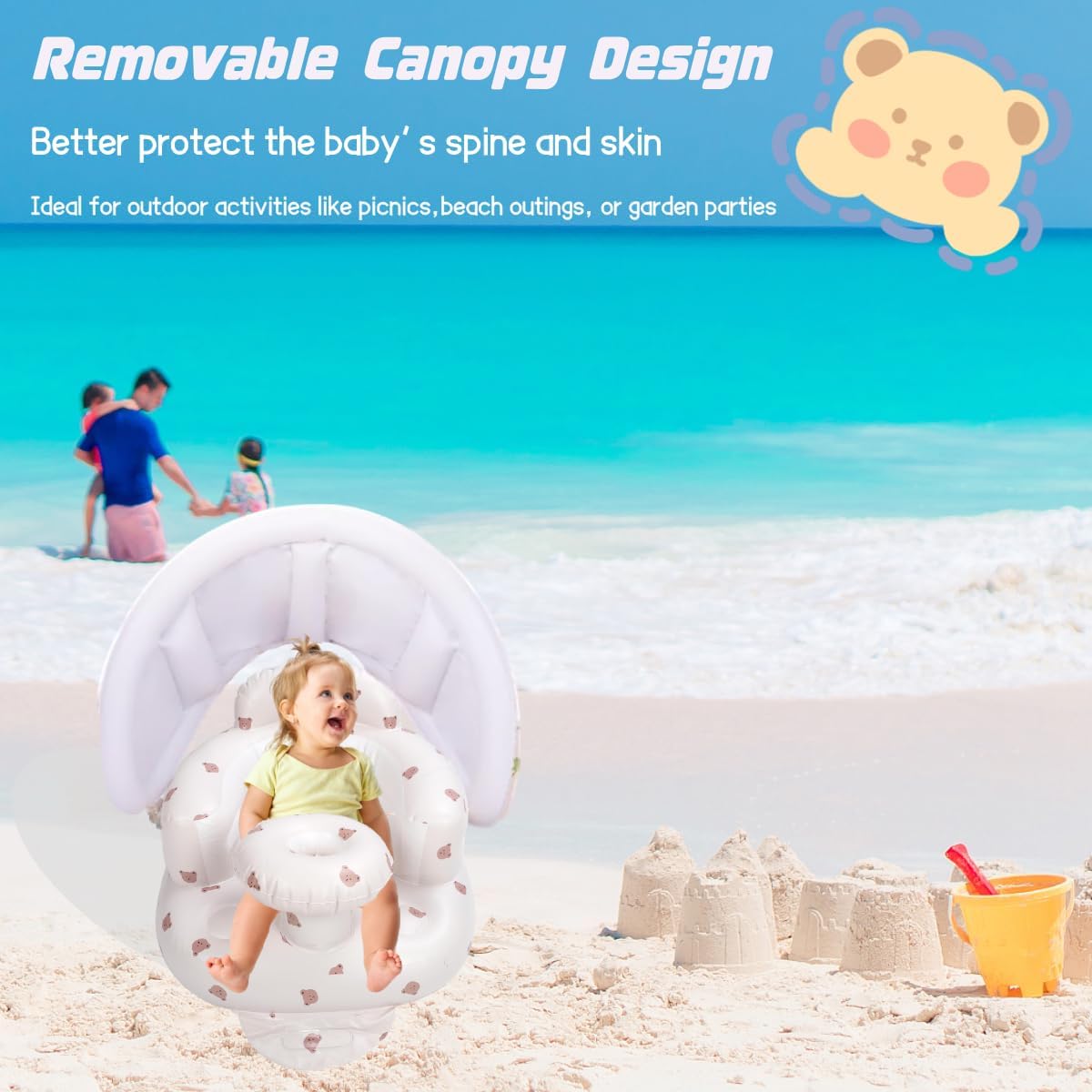 Thumbnail 3 de Seggiolino gonfiabile per bambini 4–24 mesi con pompa integrata e supporto schiena (Orso + baldacchino)