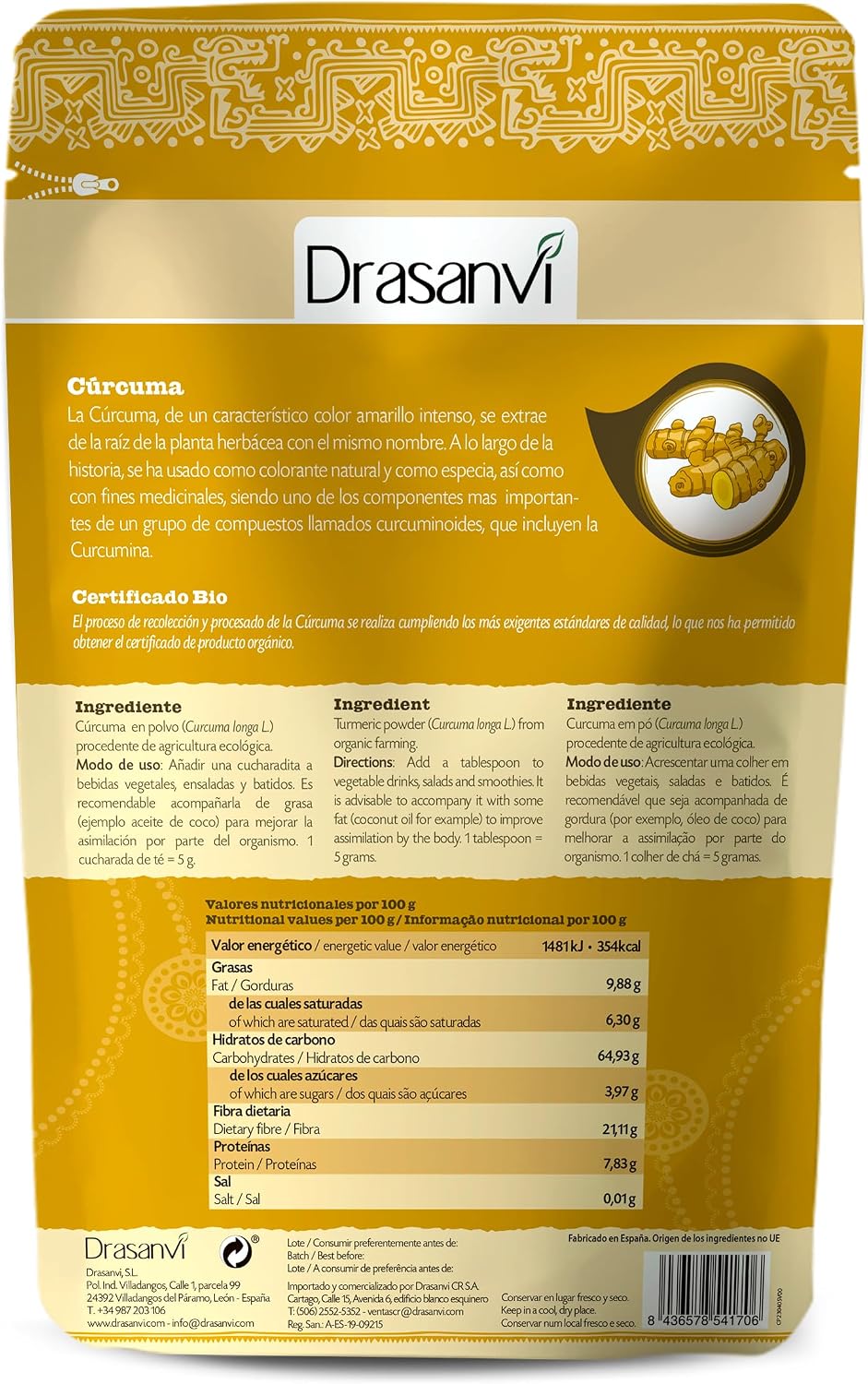 Detalle 2 de DRASANVI Cúrcuma Biomás Antiinflamatoria Vegana 150g