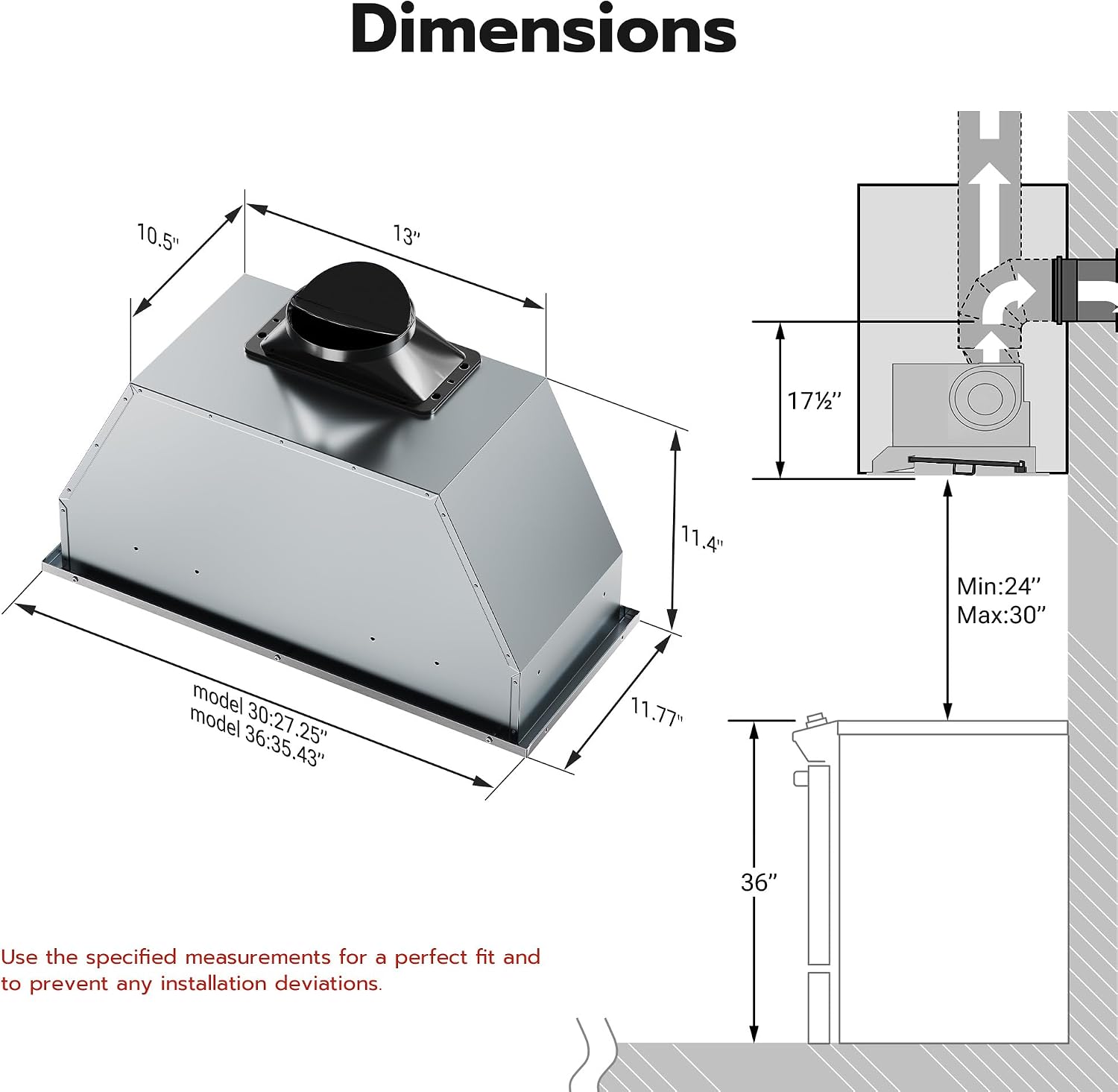 Thumbnail 4 de Dalxo RB21-36W 36-Inch Range Hood Insert, 900 CFM, Convertible Venting, White