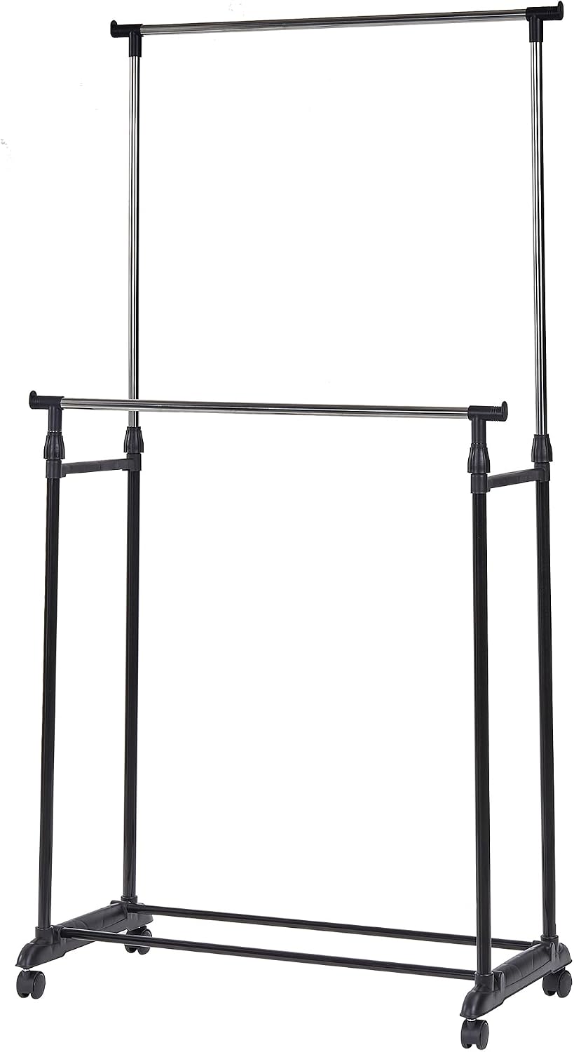 Detalle de VECELO KHD-CB-YJ27-BLK ダブルハンガーラック 高さ調節・キャスター付き 幅75cm ブラック