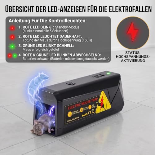 Detalle de HOAMZ Elektrische Mausefalle 2000V – Humane Innenraumschädlingsbekämpfung für kleine Mäuse