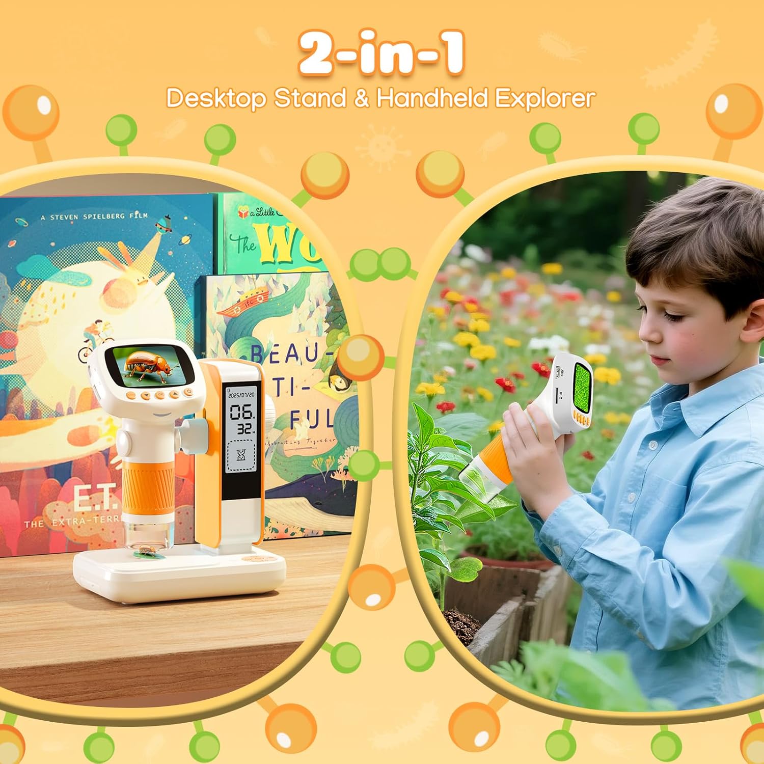 Detalle de 2 in 1 Microscope for Kids & Alarm Clock — 1000x Handheld Digital Microscope with 2" IPS Screen