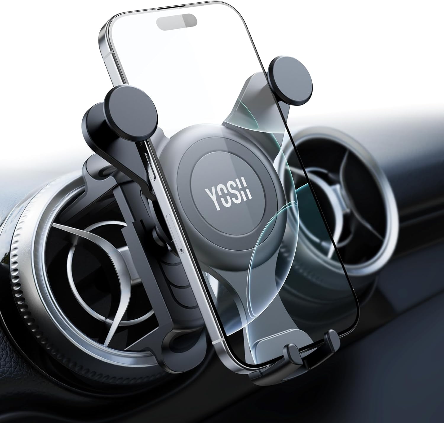 Detalle de YOSH Mercedes Phone Holder for round air vents (Mercedes A/C/GLB/GLC, plus Audi A1) — reinforced spring clip