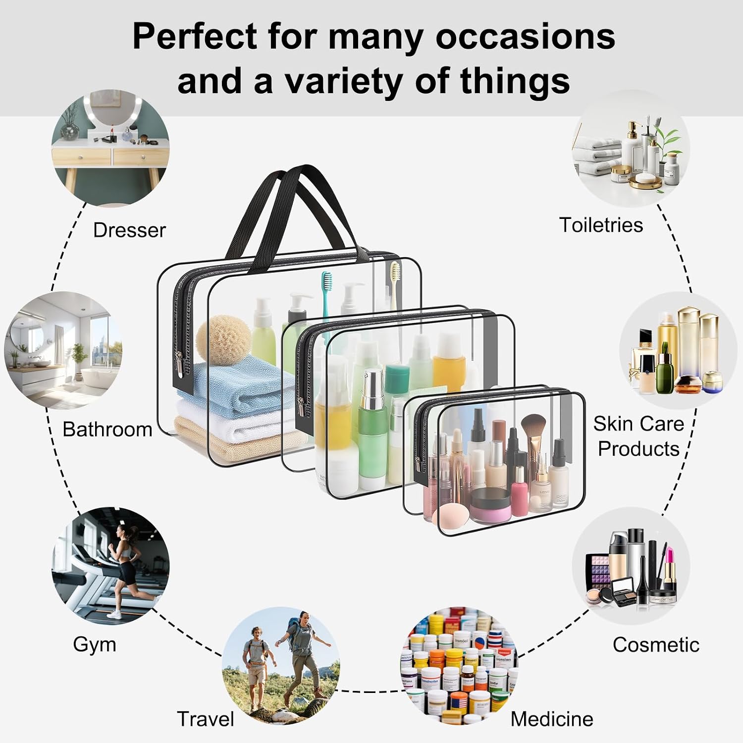 Detalle de Clear Wash Bag for Toiletries by Funnasting – 3 in 1 Waterproof Transparent PVC Travel Bag