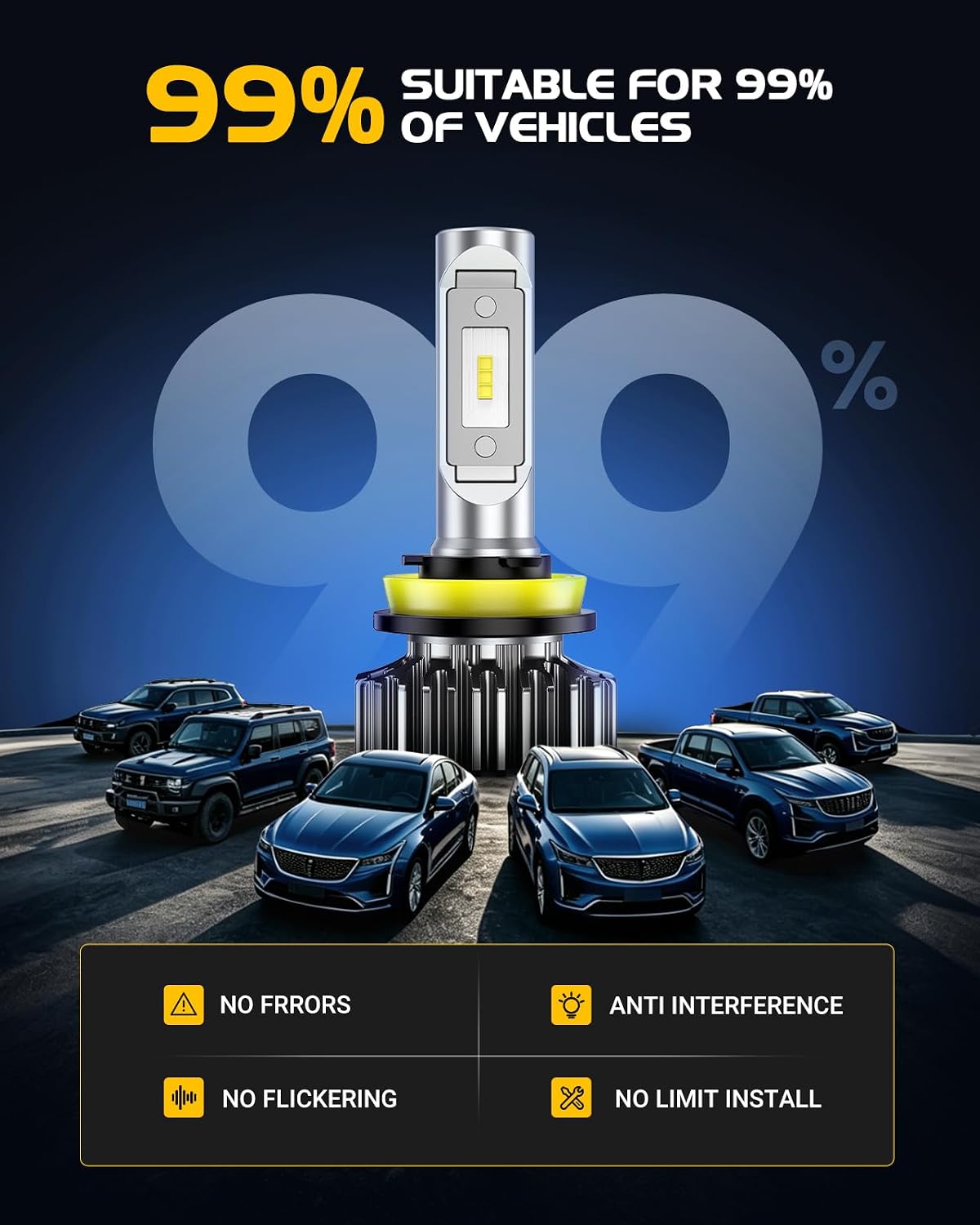 Thumbnail 3 de ZonCar H11 LED Bulb: 70,000LM, 6000K Cool White, Dual Cooling, IP68 - Pack of 2