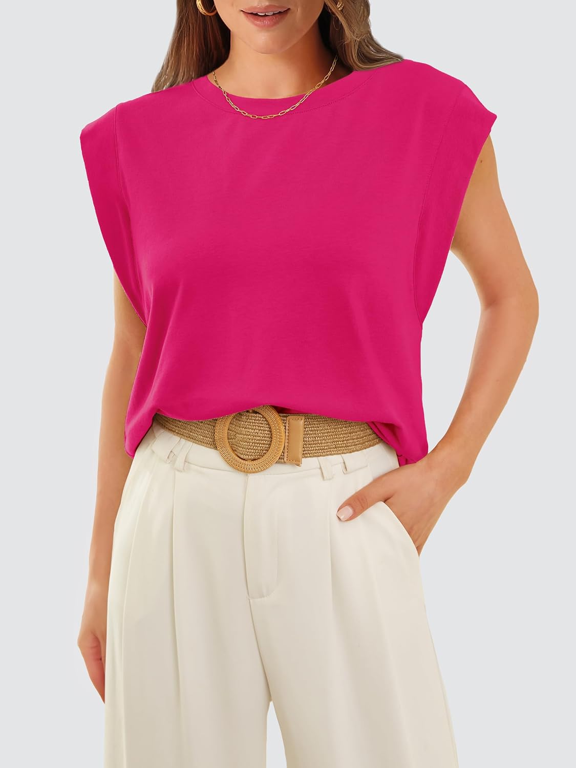 Thumbnail 3 de WIHOLL Cap Sleeve Tops for Women — Loose Fit Summer Basic Tee for Business Casual