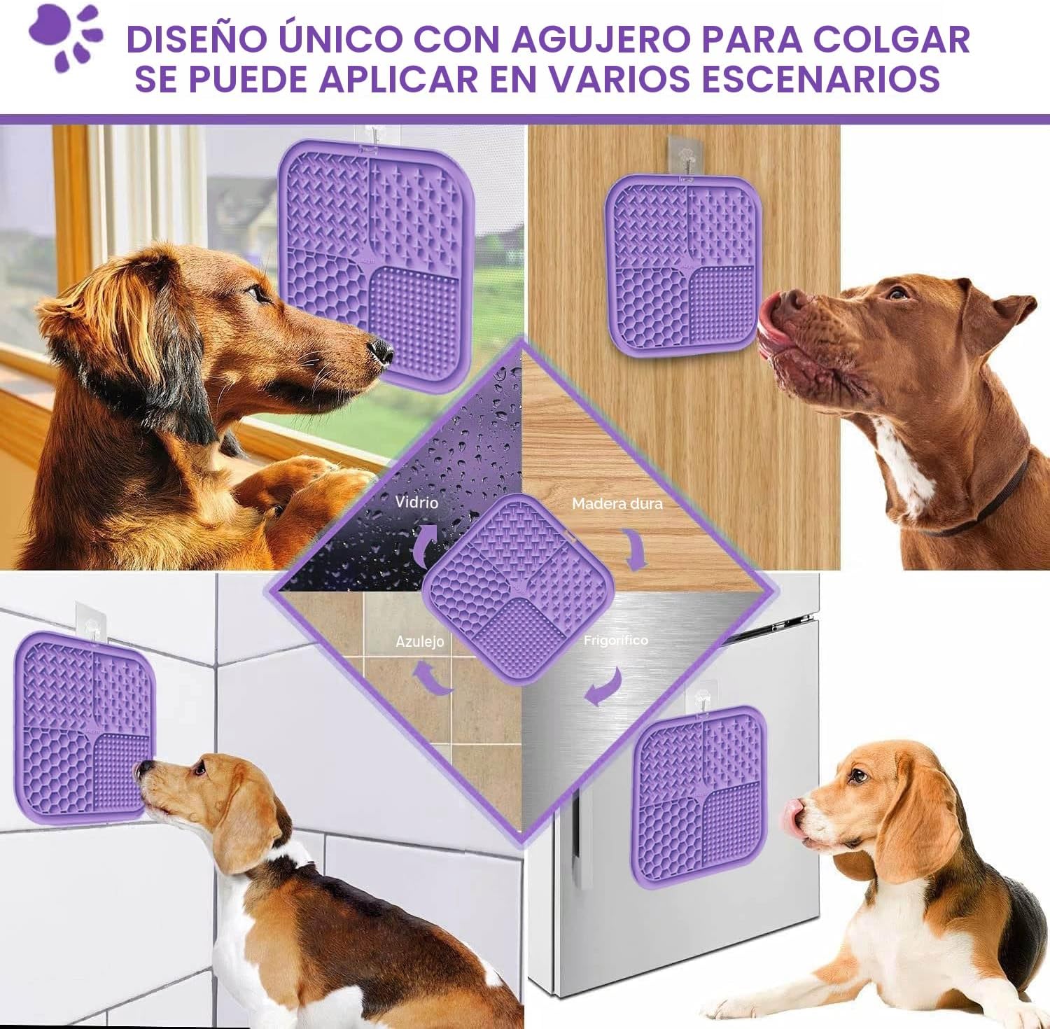 Detalle de Azyh 2 Alfombrillas para Lamer perros y gatos 20x20 cm con ventosas | Alimentador lento y tapete anti estrés