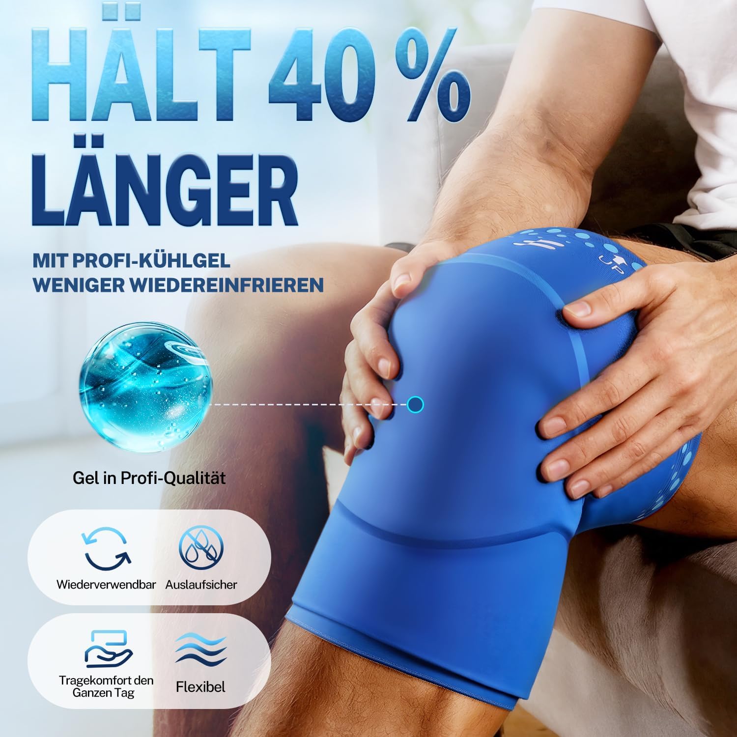 Detalle de Fitomo Kühlmanschette Knie XL – Wiederverwendbare Gel-Packung für Kühlung & Wärme bei Kniebeschwerden