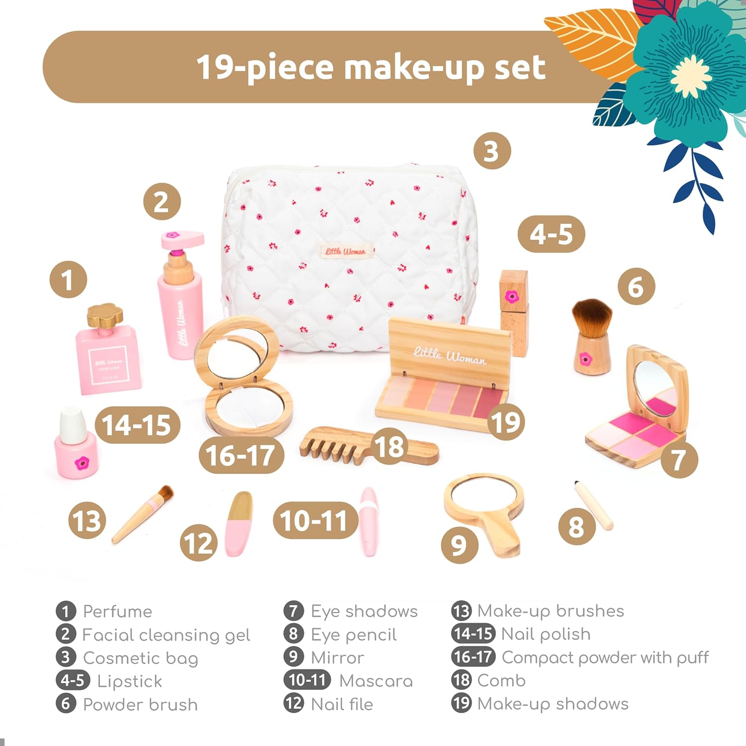 Detalle de UMU® Wooden Pretend Makeup Kit for Toddlers — Realistic Wooden Beauty Set for 3–6 Year Olds
