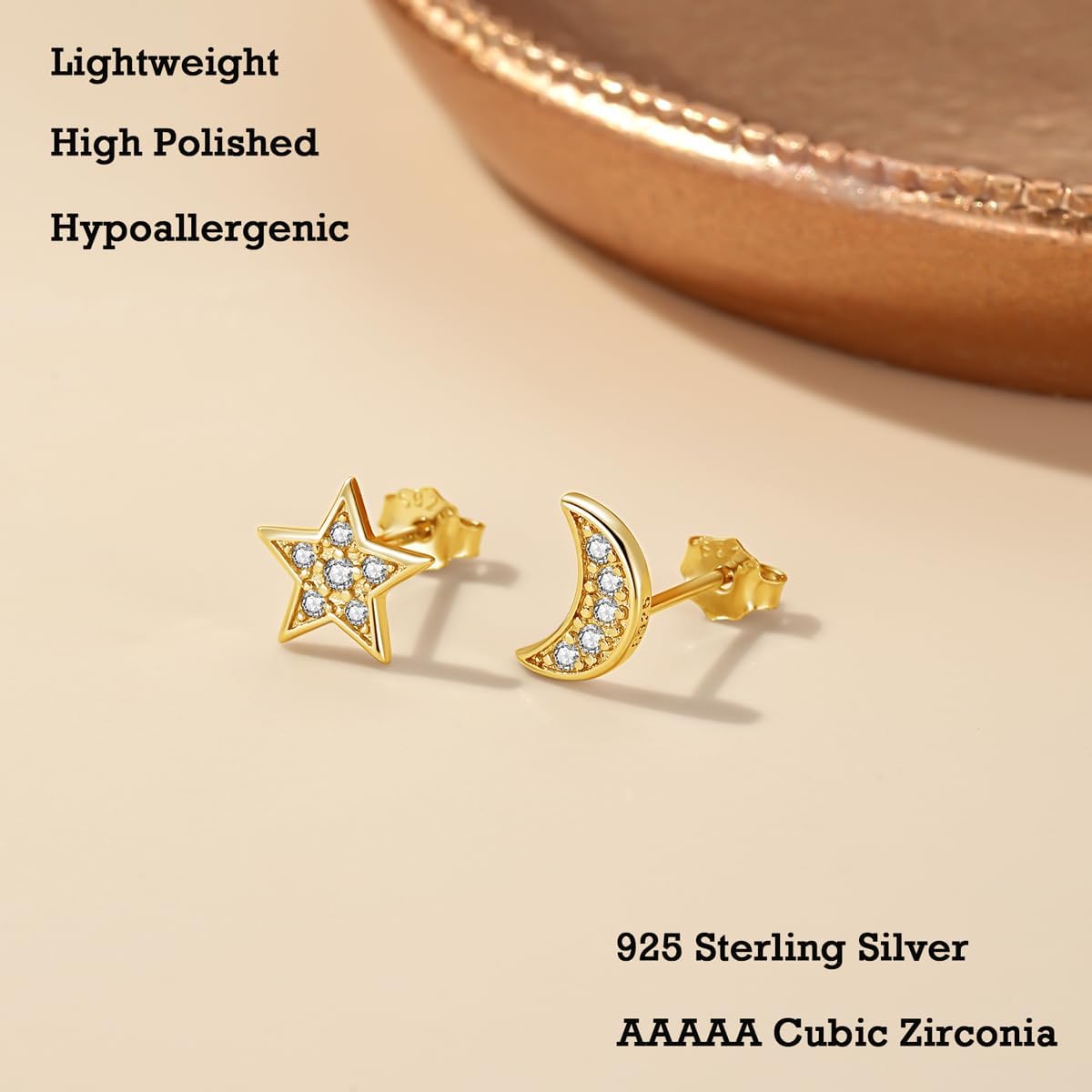 Thumbnail 2 de Deyanse 925 Sterling Silber Ohrstecker Set mit Stern-Mond-Herz & Zirkonia (8 mm) – Hypoallergen, mit Geschenkbox