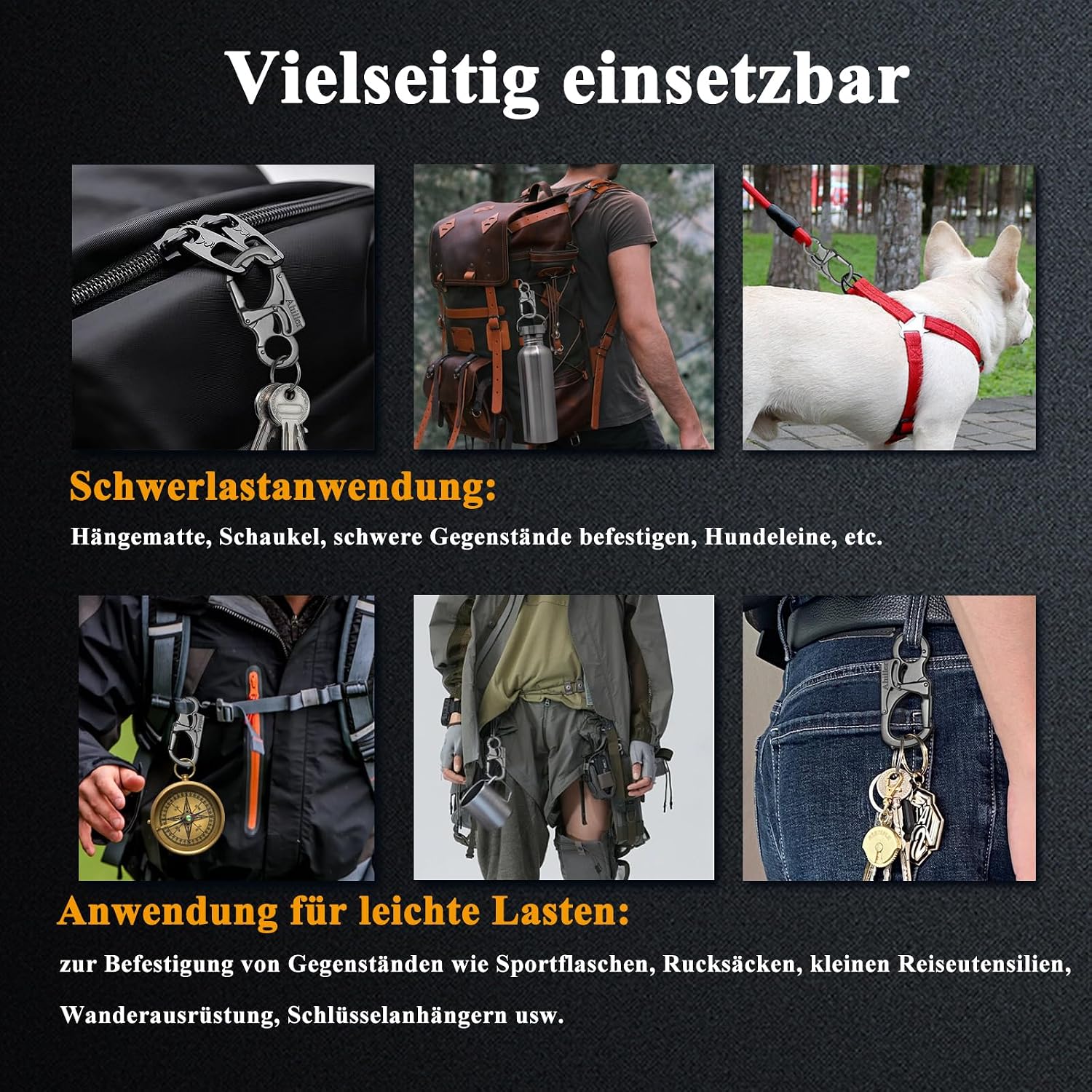 Detalle de Ahiller Karabiner Schlüsselanhänger mit Wolframstahl-Spitze (Notfall-Clip, doppelt gesichert)