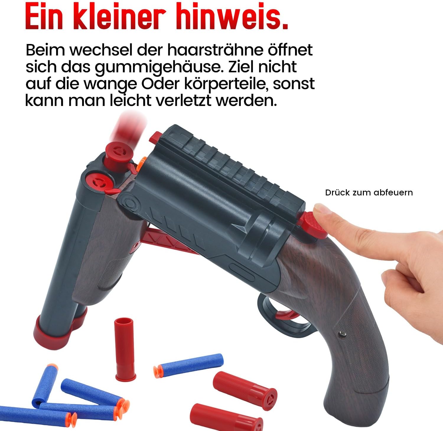 Detalle 2 de Double Barrel Soft Bullet Shot Spielzeug Schaum Blaster mit Shell Auswerfen – 2 in 1 Schaum Dart Blaster (6+)