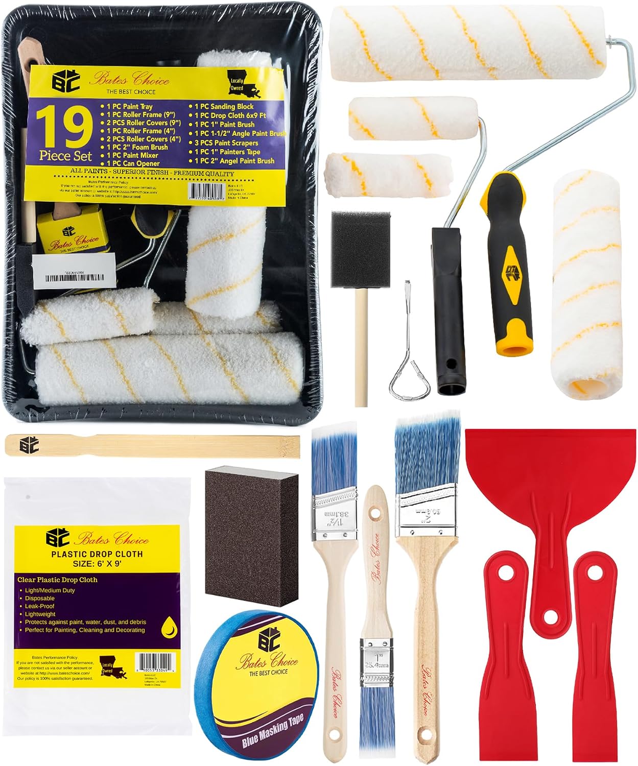 Detalle de Bates Choice le23 Paint Roller Kit, 19-Piece Microfiber Set with 9-Inch and 4-Inch Rollers