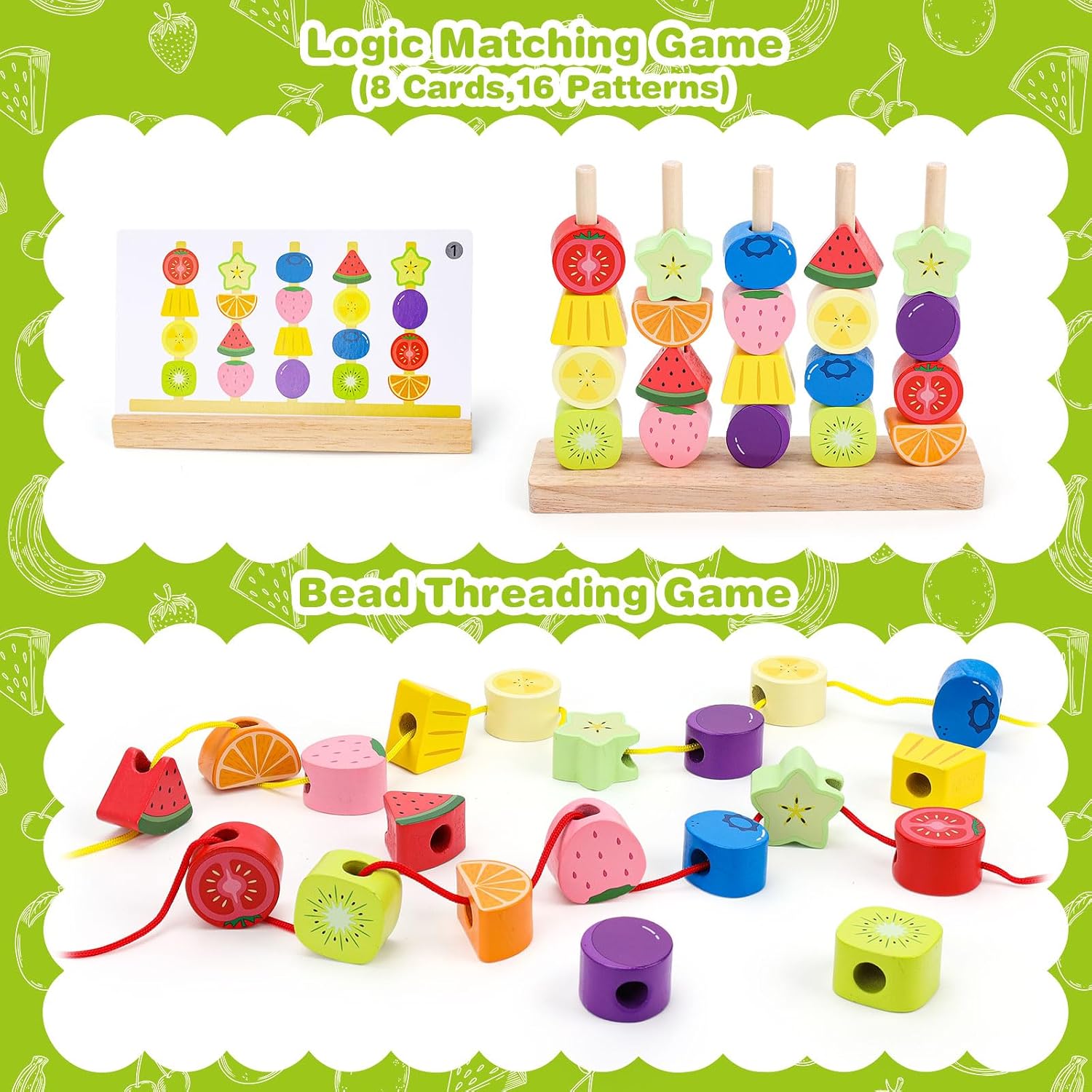Detalle de GiddyGlow Jouet Montessori en Bois pour Enfants 2-5 Ans — Perles à Enfiler, Tri et Empilage
