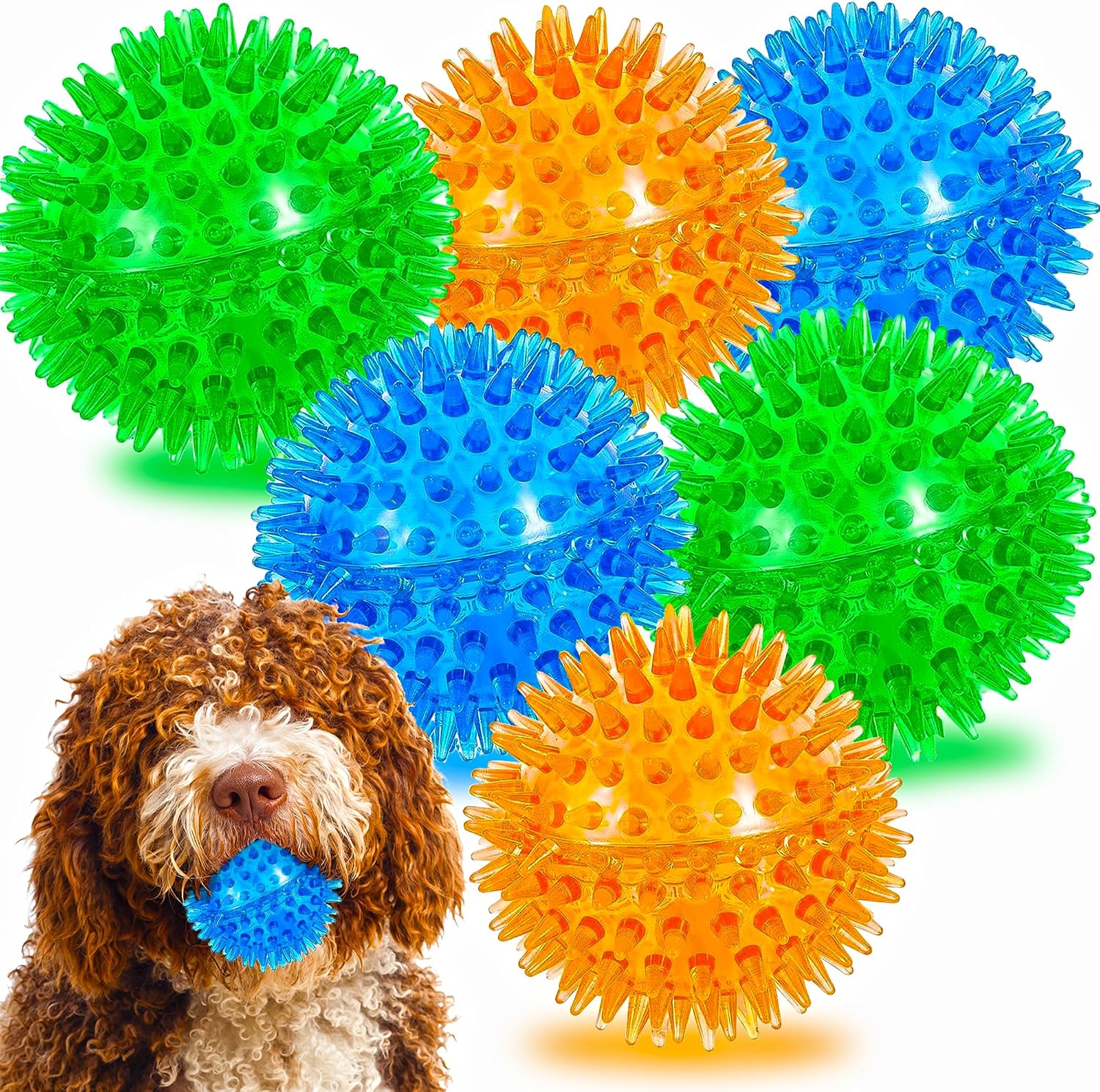 Detalle de Ousiya 65 mm spiky squeaky dog balls 6-pack