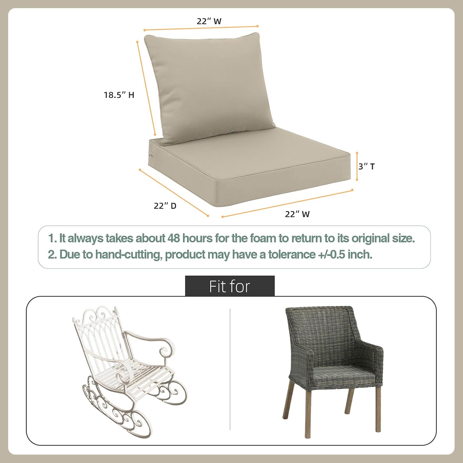 Detalle de Favoyard 005 Outdoor Patio Cushion Set, Beige, Waterproof Seat and Back Cushions