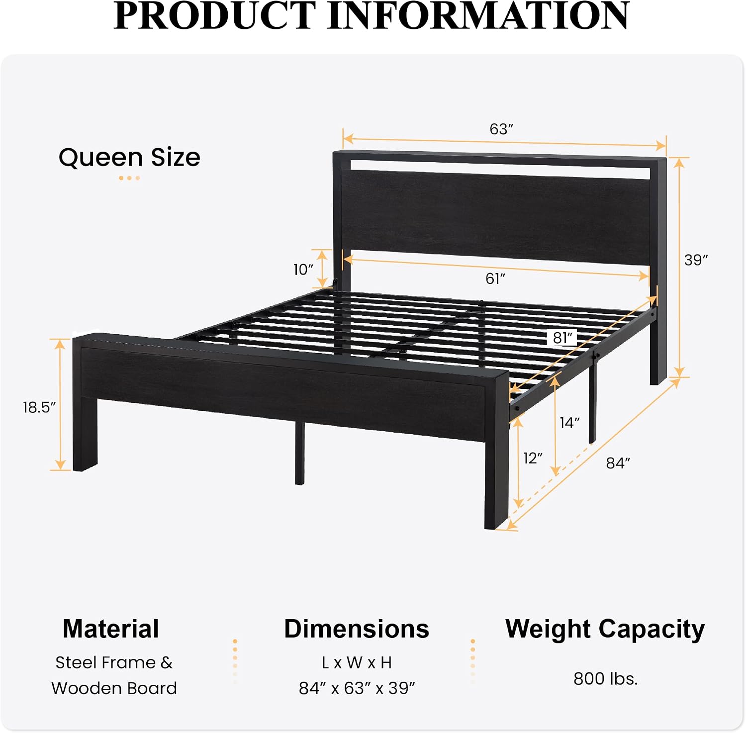 Detalle 2 de SHA CERLIN Metal Bed Frame, Queen