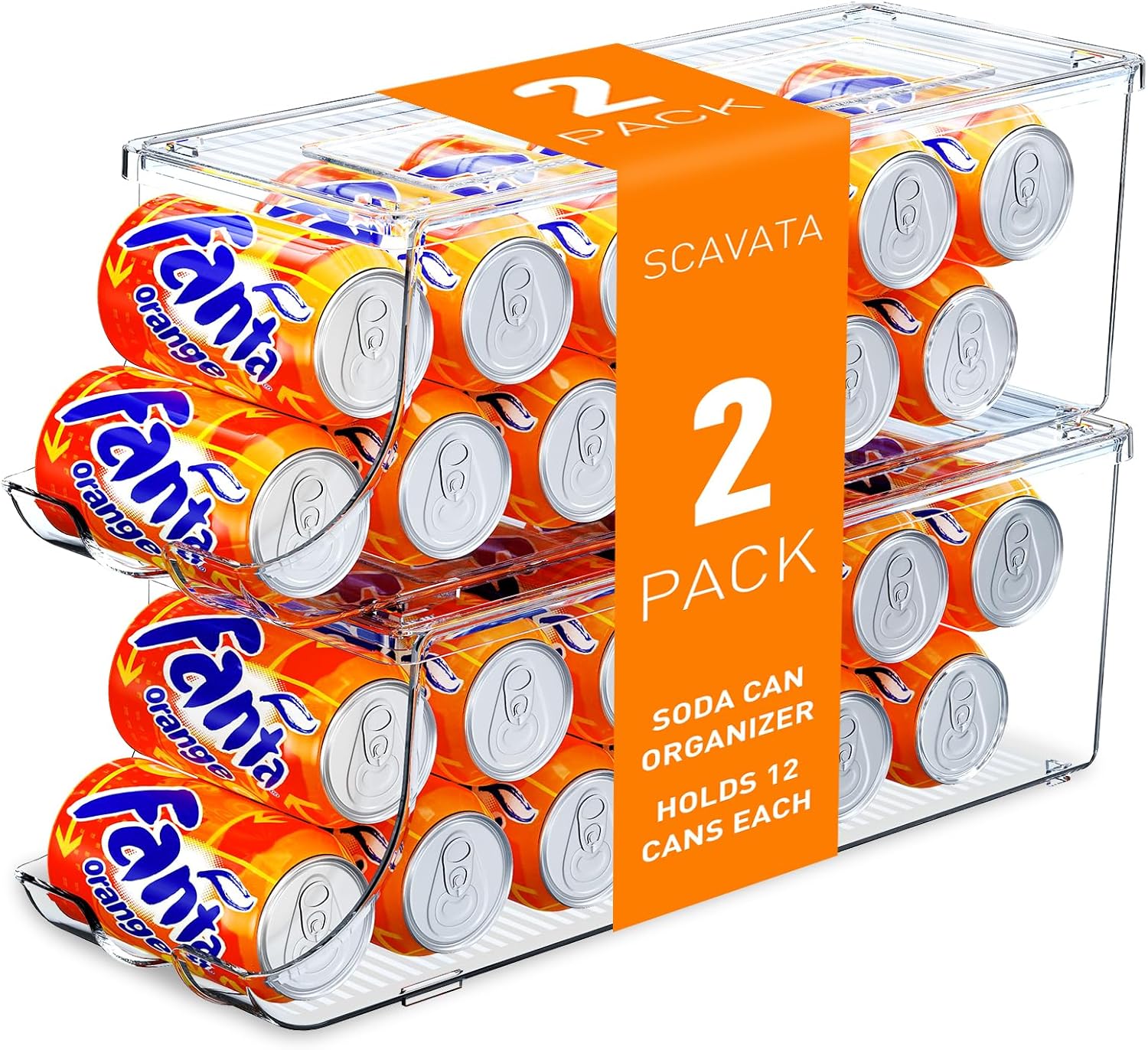 Detalle de SCAVATA 2-Pack Soda Can Organizer for Refrigerator with Airtight Lids