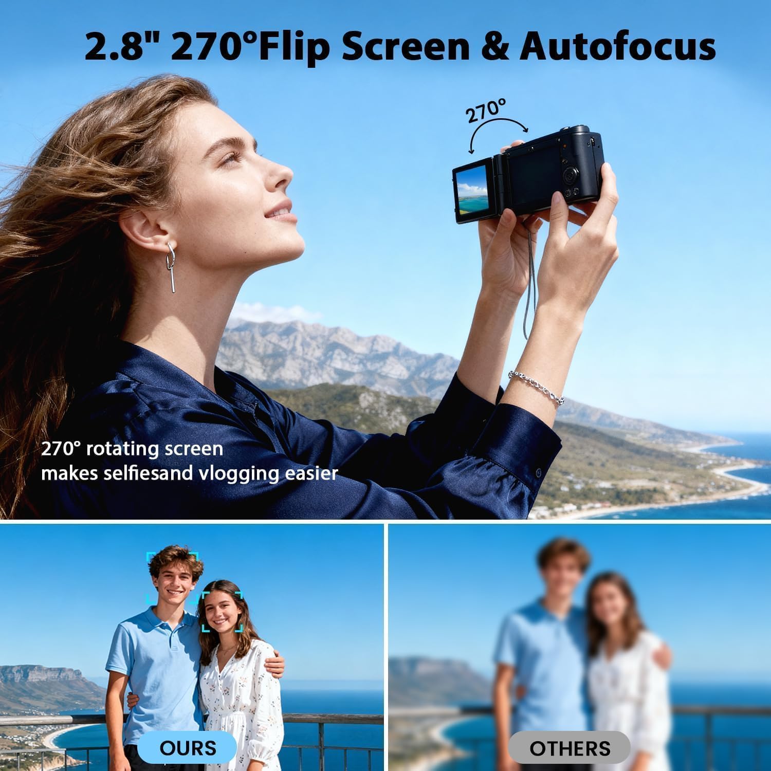Thumbnail 2 de 4K Digital Camera for Vlogging: 72MP Still Photos, 18x Digital Zoom and 270° Flip Screen