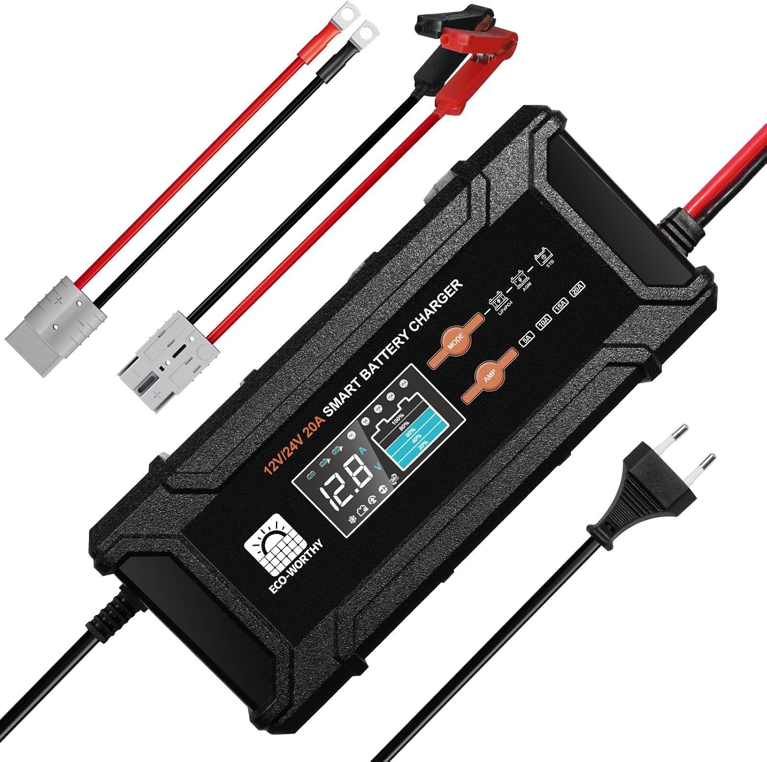Detalle de ECO-WORTHY 12V/24V 20A LiFePO4 Ladegerät ⚡