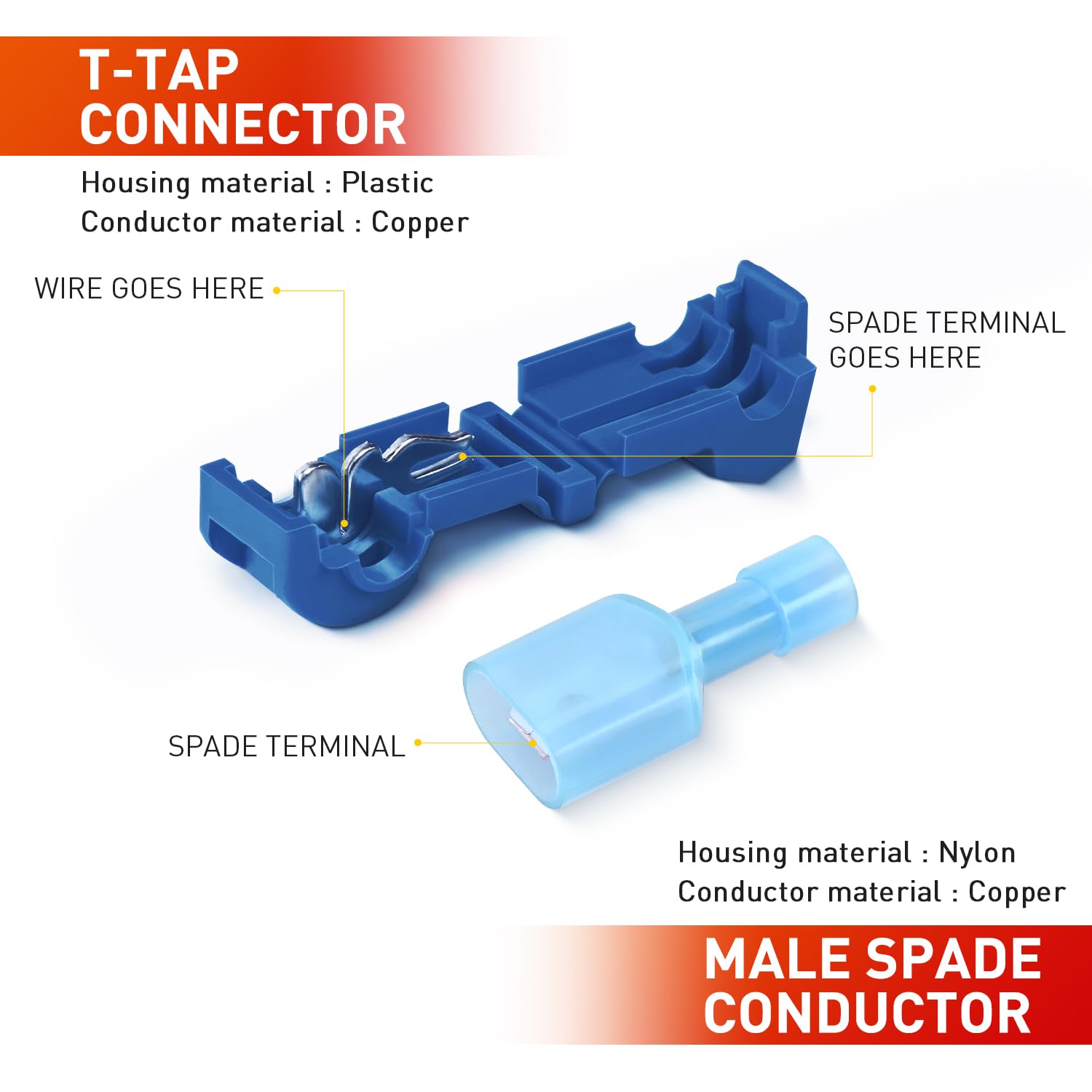 Detalle de Nilight 50132B T-Tap Wire Terminals, Blue 16–14 AWG, 120-Piece Kit