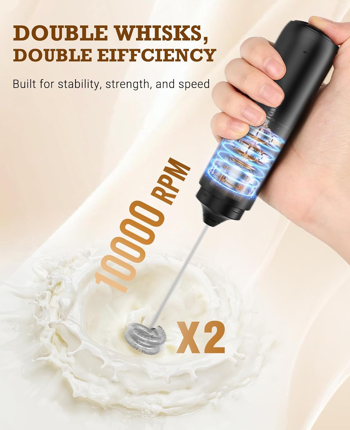 Detalle 2 de SIMPLETASTE Rechargeable Handheld Milk Frother with Dual Stainless Steel Whisks