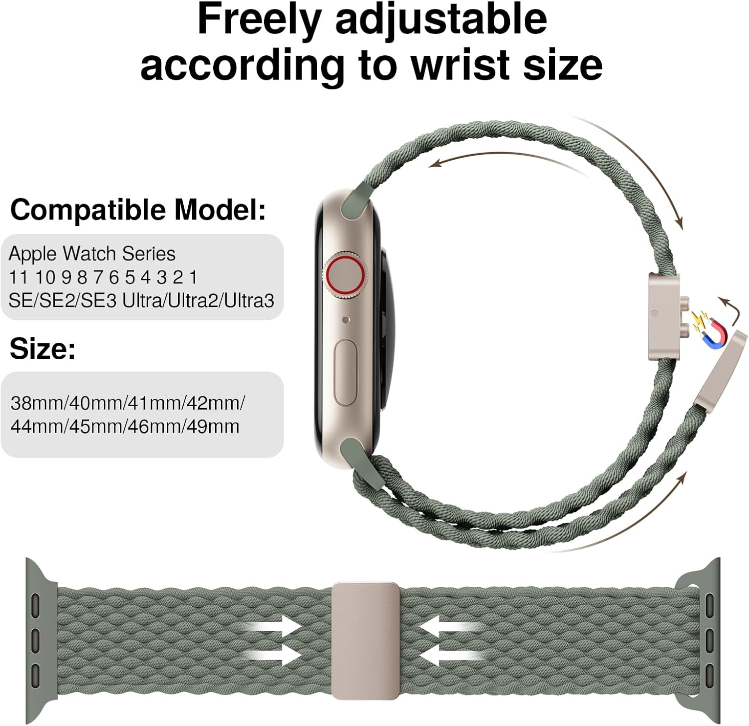 Thumbnail 1 de Yoohoo Braided Magnetic Strap for Apple Watch (40–49mm) – Pale Green