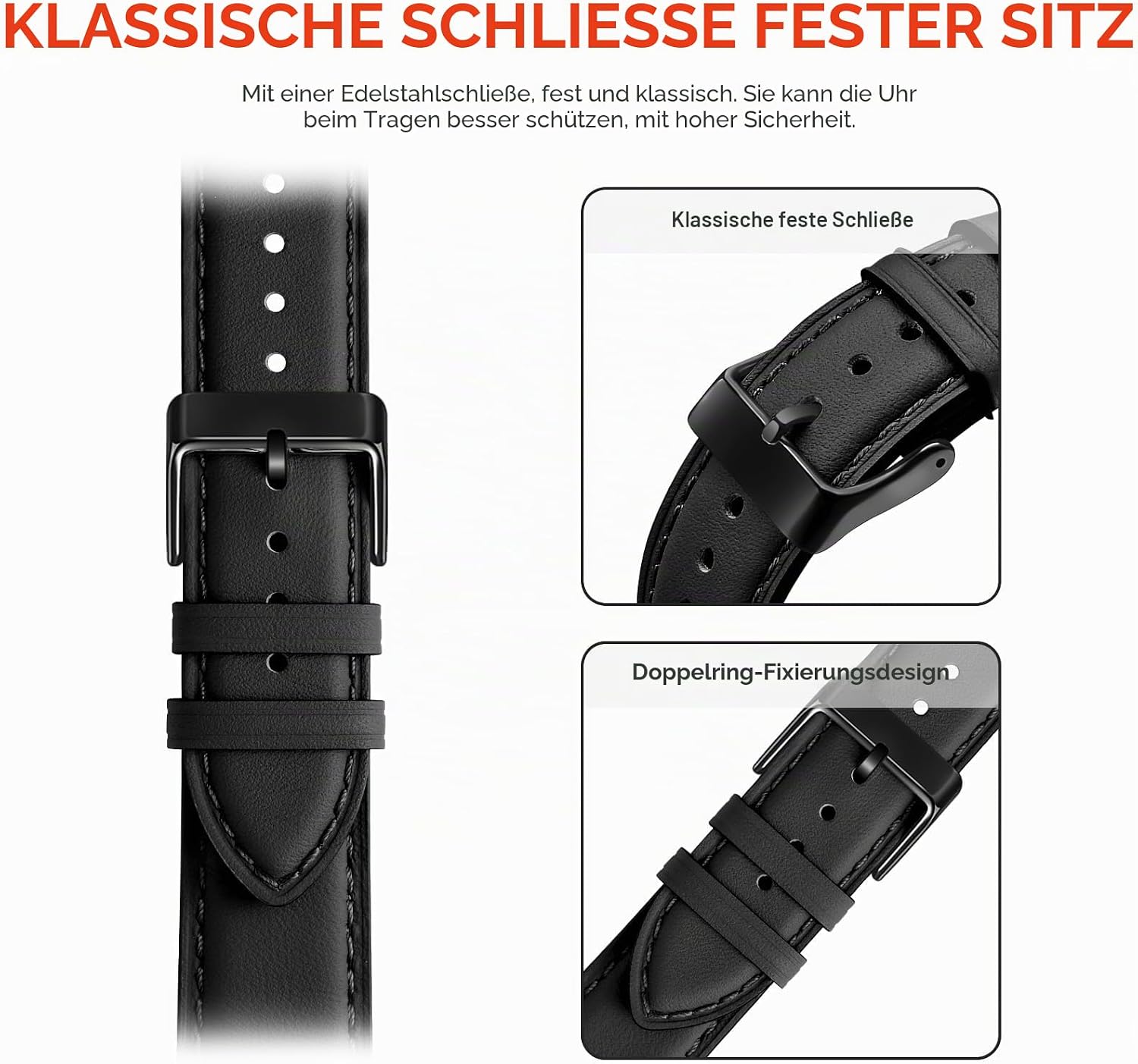Detalle de SUNFWR Lederarmband für Apple Watch – 42–49 mm, Ersatzlederband aus hochwertigem Leder