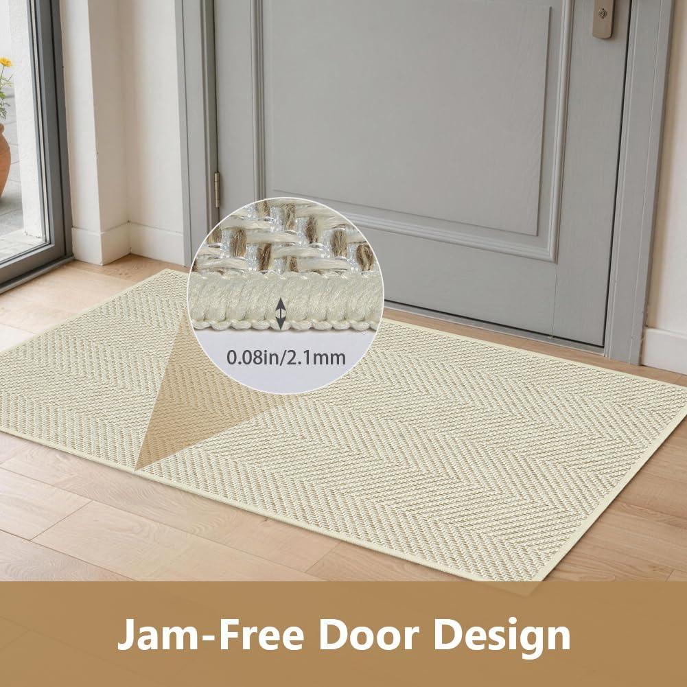 Detalle de AOOWU 5638371 Indoor Door Mat, 44 x 76 cm, 2.1 mm Low Profile, Beige