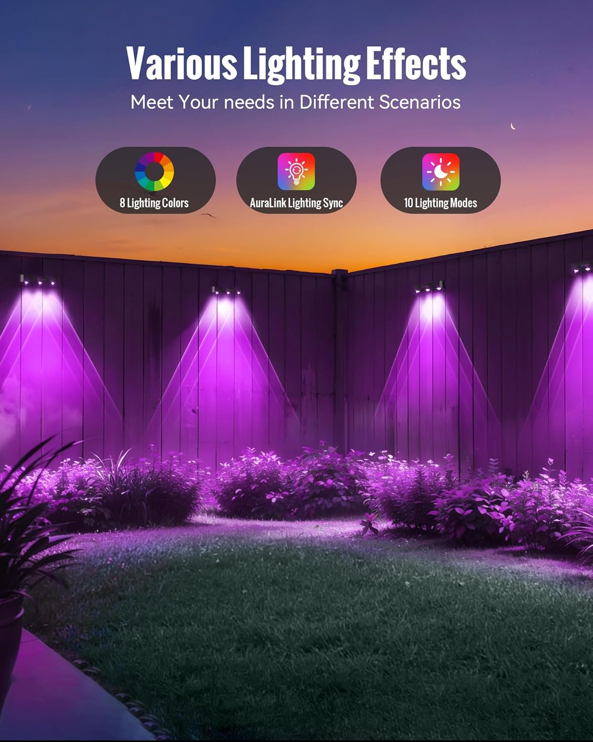 Thumbnail 1 de FabStyl Solar Fence Lights Outdoor Garden – 4 Pack RGB Wall Lights with 10 Colour Modes