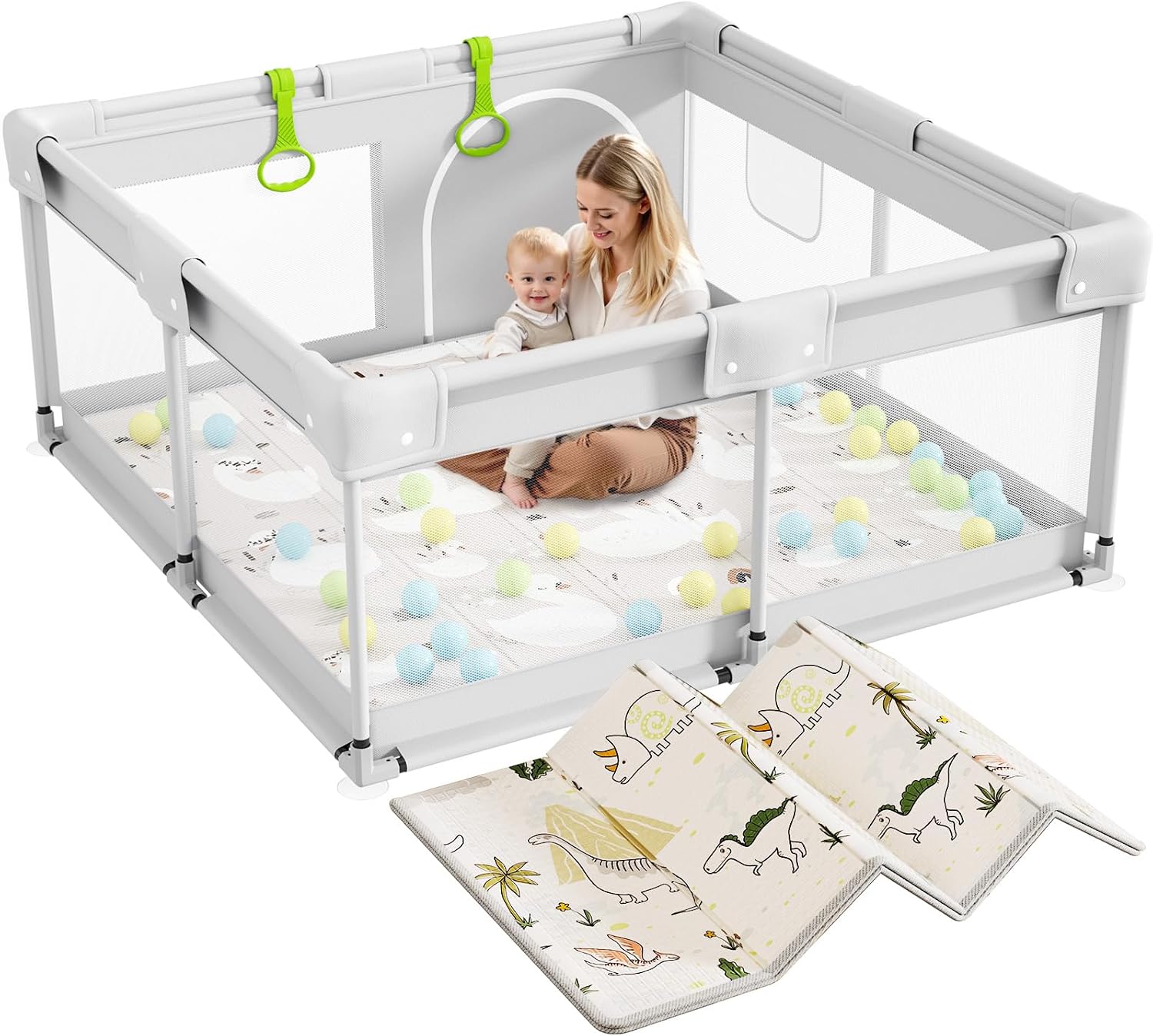 Thumbnail 6 de Lertantri Parc bébé 120 x 120 cm avec matelas et filet respirant – petit parc pour appartement