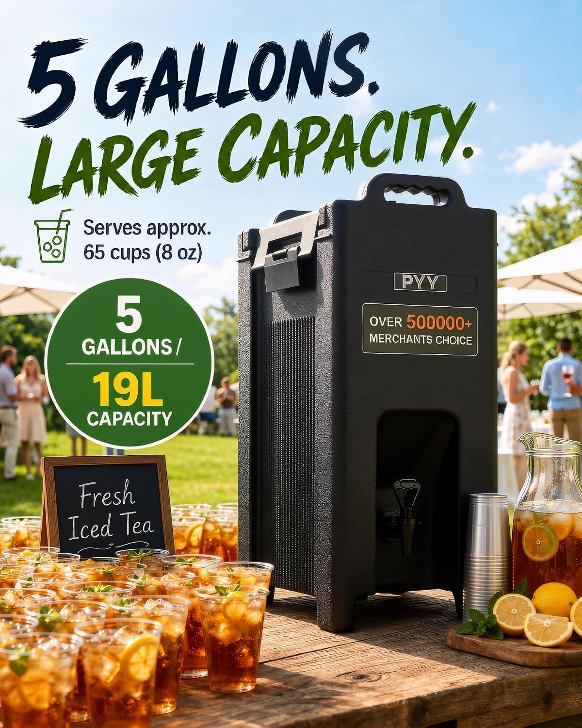 Detalle de PYY 5-Gallon Insulated Beverage Dispenser (Hot & Cold) with Handles, Leak-Proof Cooler Server