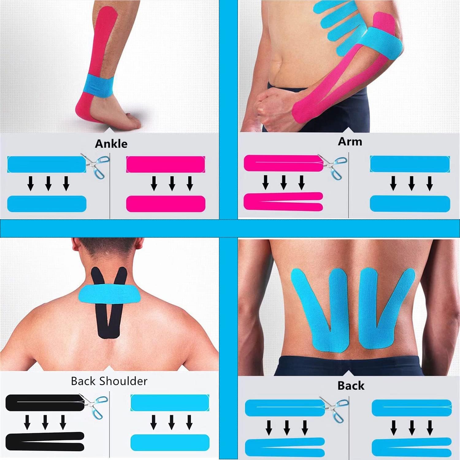Thumbnail 3 de Kinesiology Tape Precut (3 Rolls, 60 Strips) Waterproof Sports Tape for Athletes