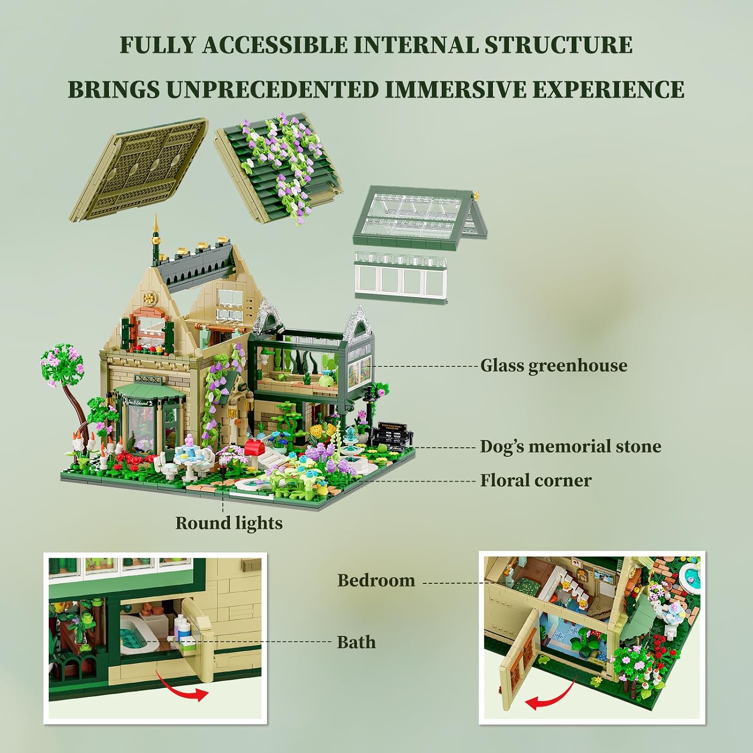 Detalle de Lumibricks Garden Cottage Lighting Building Bricks Set (2787 Pcs): A Detailed Build for Garden Enthusiasts