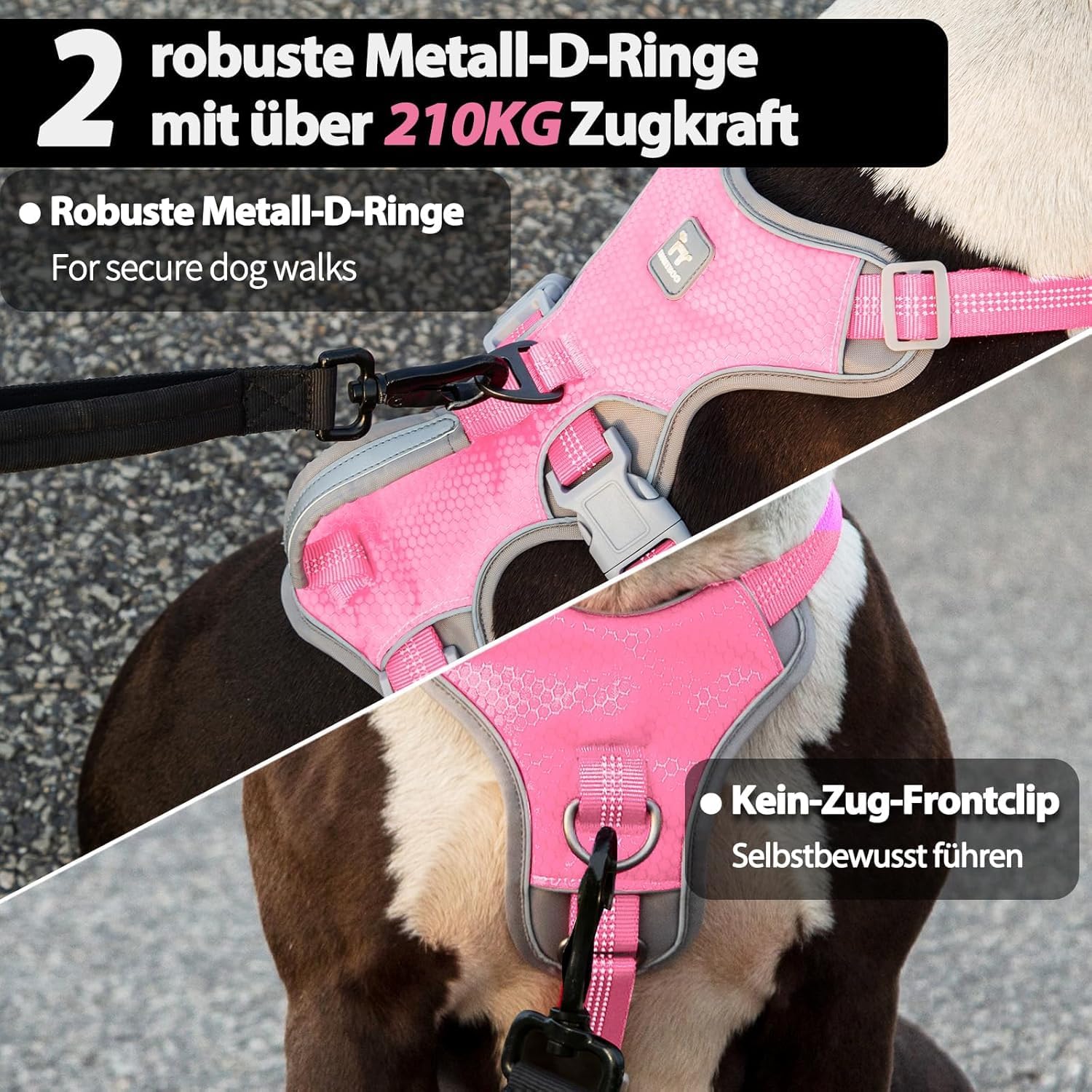 Thumbnail 3 de Huntboo Ausbruchssicheres Sicherheitsgeschirr für Hunde (rosa, M) mit gepolstertem Griff, reflektierend & wasserdicht