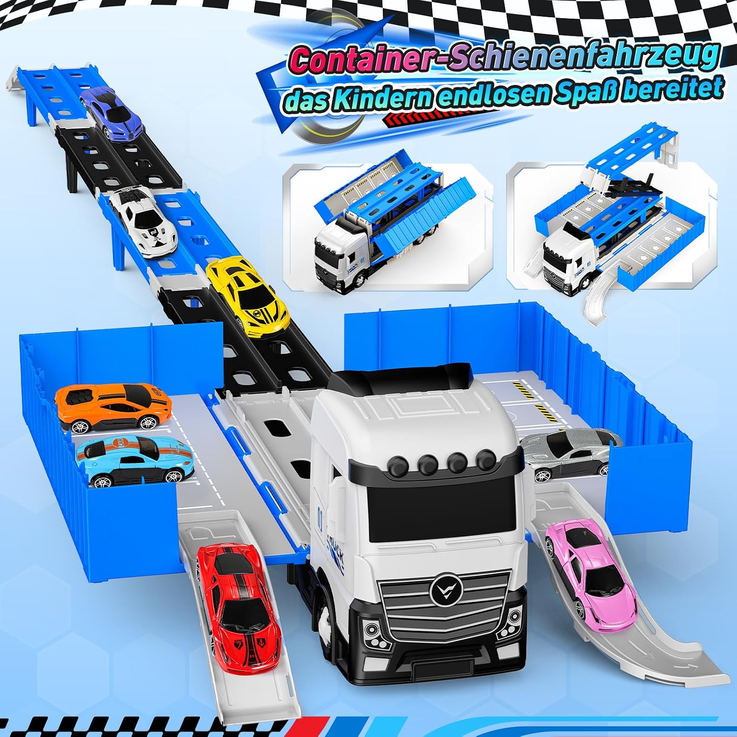 Detalle 2 de EUCOCO 158 cm LKW Spielzeugauto mit 8 Rennautos