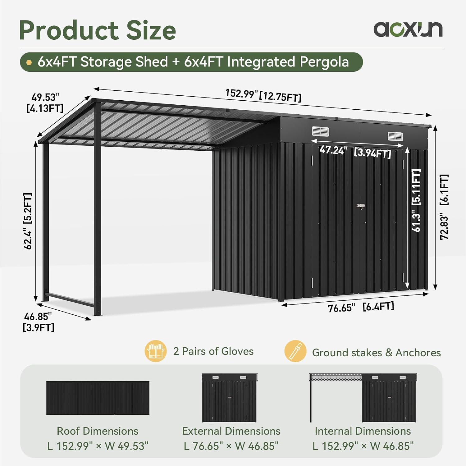 Detalle 2 de Aoxun Outdoor Storage Shed, 6x4FT