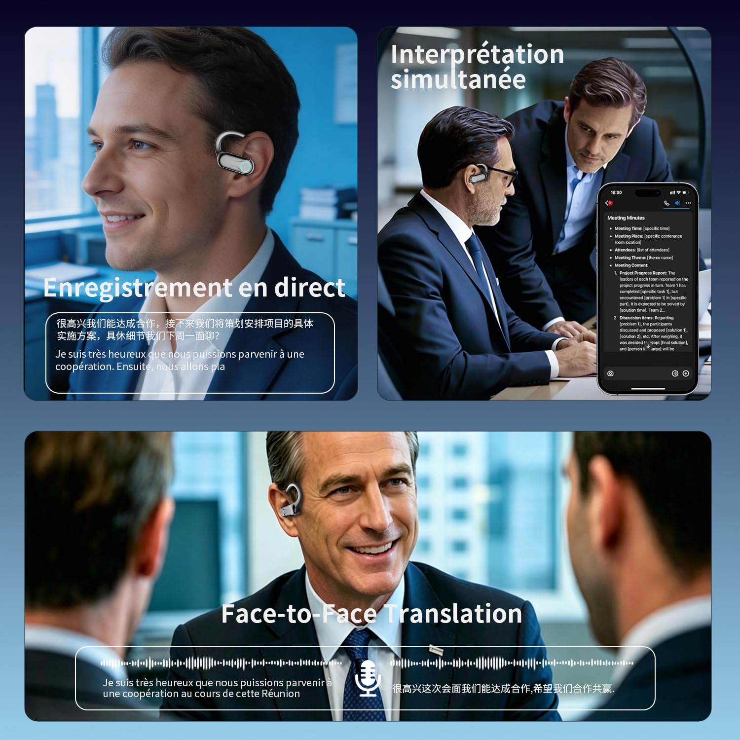 Detalle 2 de AI Écouteur Traducteur Vocal Instantané 3 en 1 — Traduction en Temps Réel, Bluetooth 6.1, 8 h d’écoute