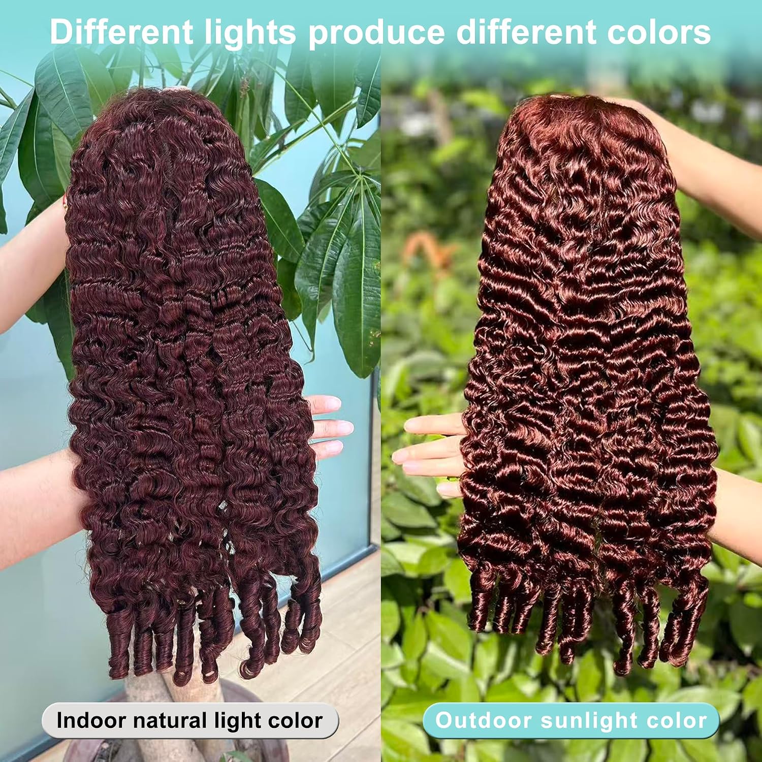 Detalle de Reddish Brown Drawstring Burmese Curly Wig: 22" 13x6 HD Lace Front, 250 Density, Virgin Human Hair