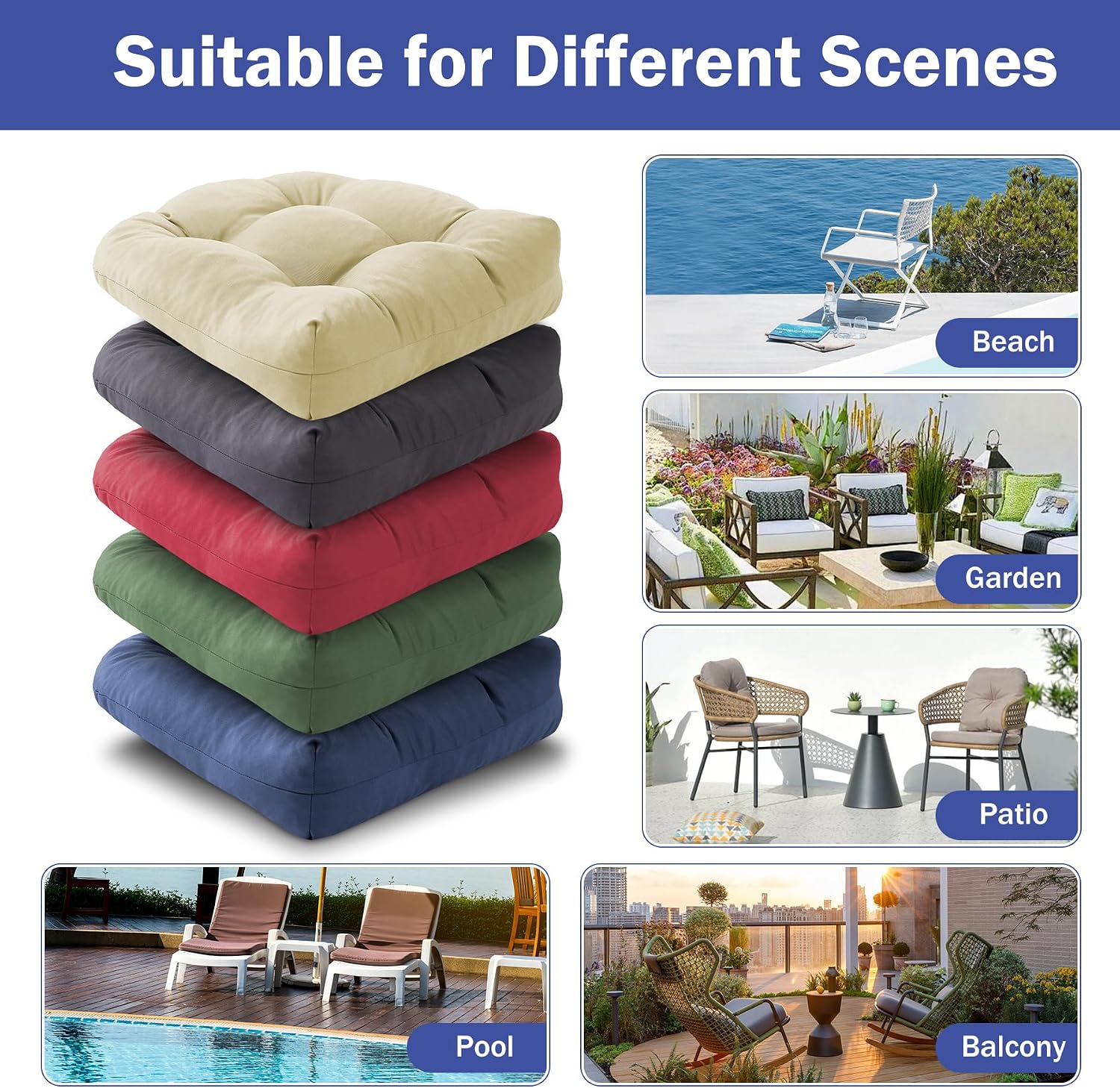 Thumbnail 6 de IPYNBAP Outdoor Chair Cushions, Set of 2, Tufted Beige Foam Pads with Ties