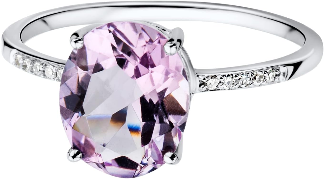 Detalle de Anello di fidanzamento MIORE in oro bianco 9K con ametista rosa ct 2,49 e diamanti ct 0,04 – handmade, confezione elegante