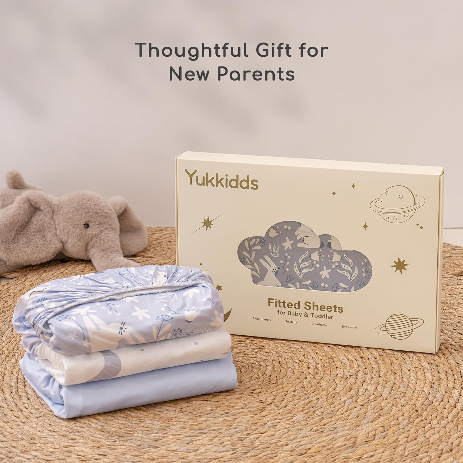 Thumbnail 6 de Yukkidds Cot Bed Sheets 140x70cm Fitted 3 Pack – Soft Microfiber, 360° Secure Fit in Blue Rabbit