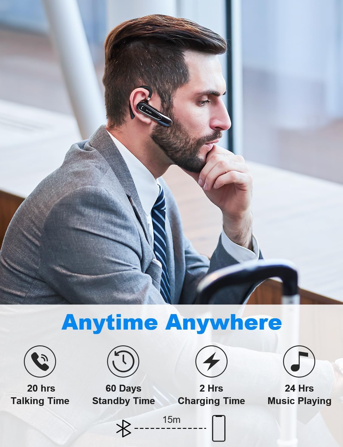 Detalle de New Bee Bluetooth Headset B45 Freisprech – Dual-Mikrofon, V5.0, 20 h Sprechzeit