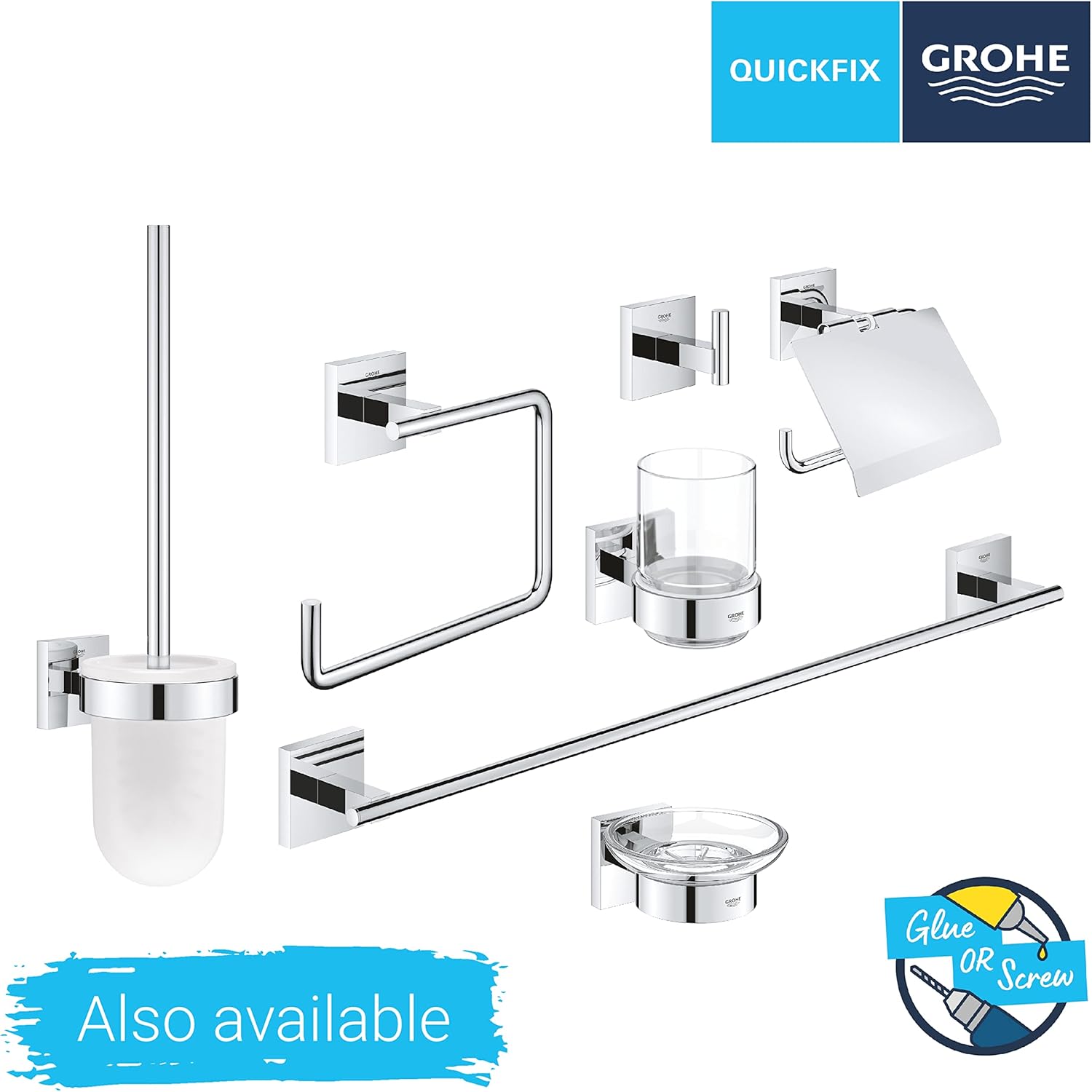 Thumbnail 3 de GROHE Start Cube Verre en Cristal avec Support pour Salle de Bain – Fixations cachées, chromé (41097000)