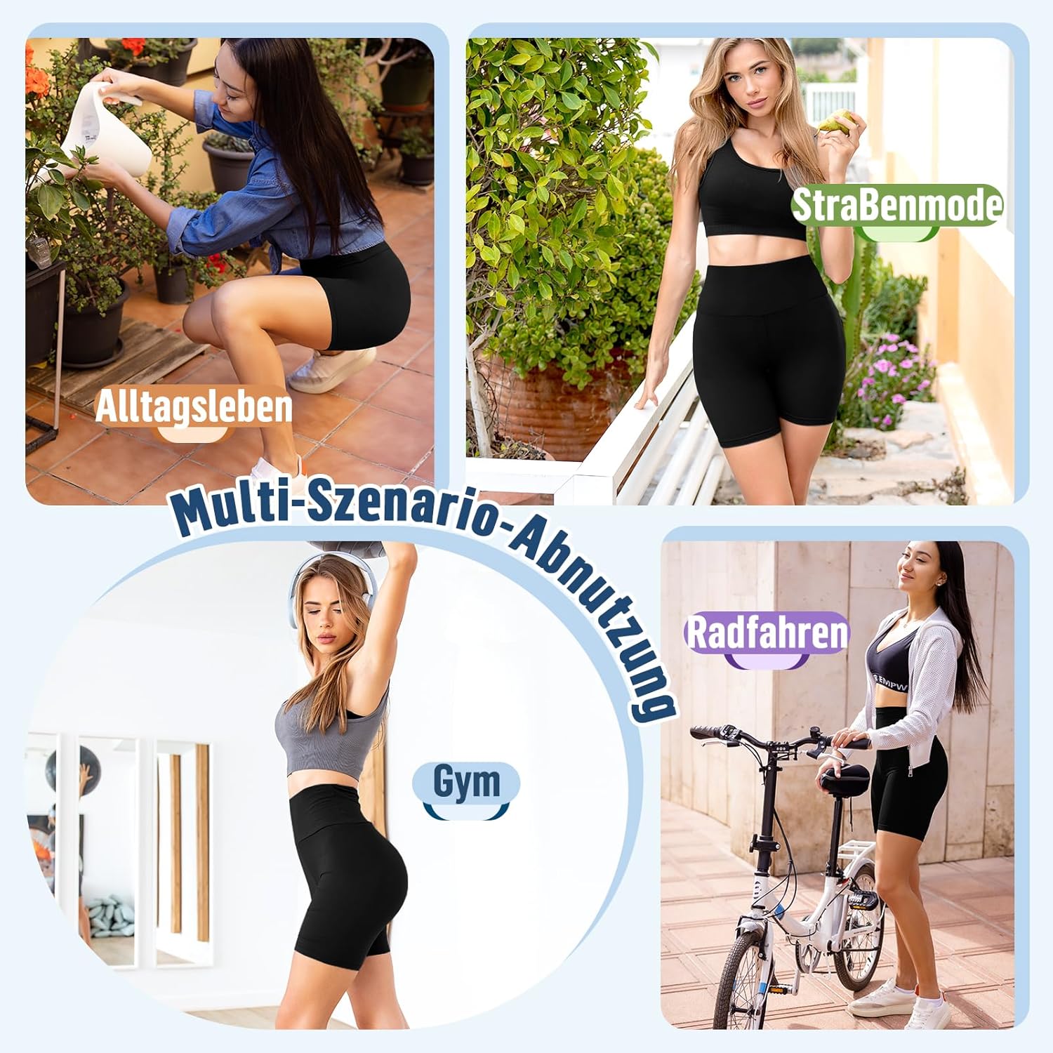 Detalle de Sanpetix Radlerhose Damen mit Taschen – High Waist Short für das Gym