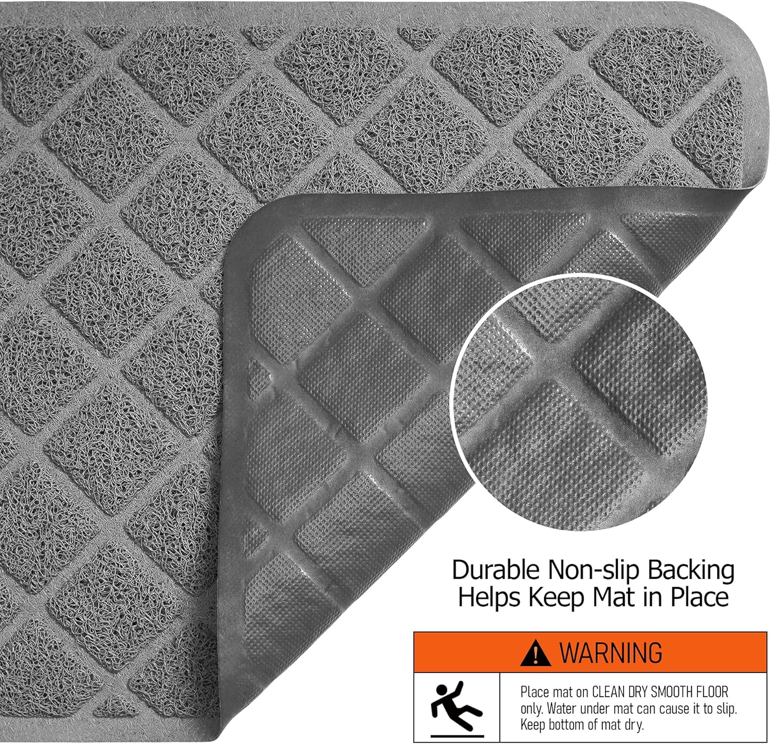 Thumbnail 4 de Conlun Cat Litter Mat (61 x 43 cm) PVC grid trapping mat, non-slip, scatter control – Grey 2 pack