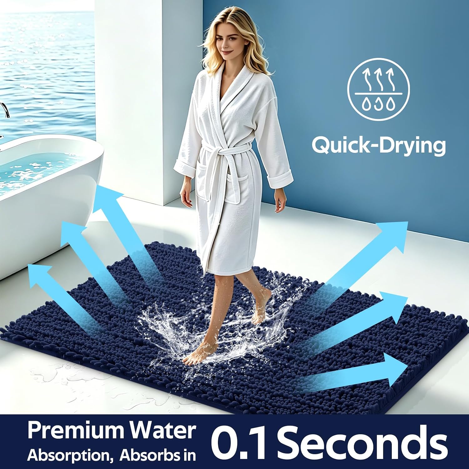 Thumbnail 3 de ACCUMTEK Upgrade Extra Large Navy Blue 3-Piece Bath Rug Set
